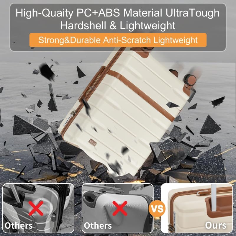 Luggage Sets 3 Piece with TSA Lock Hardside PC+ABS Carry On Suitcase with YKK Zippers Lightweight Rolling Travel Luggage Sets with Spinner Wheels (Purple, 5 piece sets（20/24/28/DB/TB）)