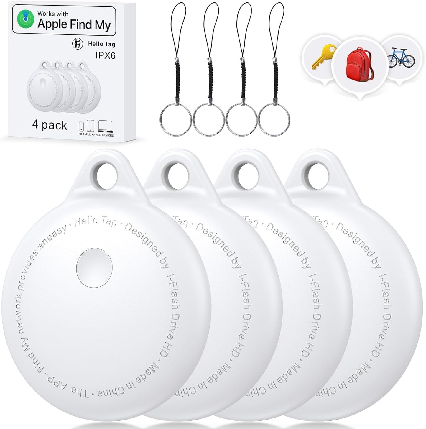 Tags-4 Pack, Smart Bluetooth Tracker Work with Apple Find My, Key Finders and Find My Tracker, Game Changer Waterproof Smart Tag with Key Ring GPS Tracker Tag for Keys/Luggage/Wallet (White)