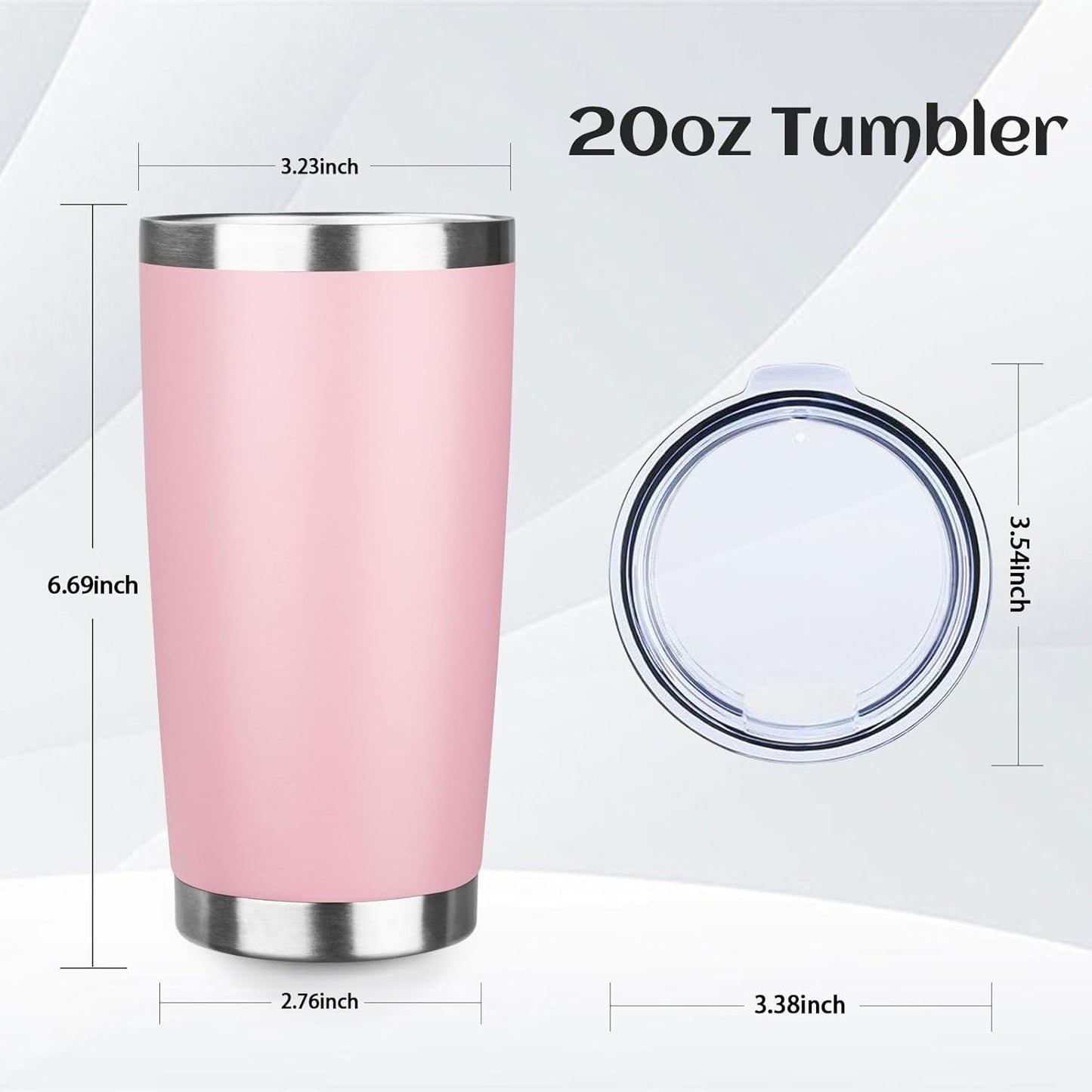 StarSpeed 20oz Tumbler Bulk with Lid, Stainless Steel Insulated Tumblers Double Wall Vacuum Insulated Travel Mug, Powder Coated Coffee Cups for Hot and Cold Drinks(Lght Pink,6)