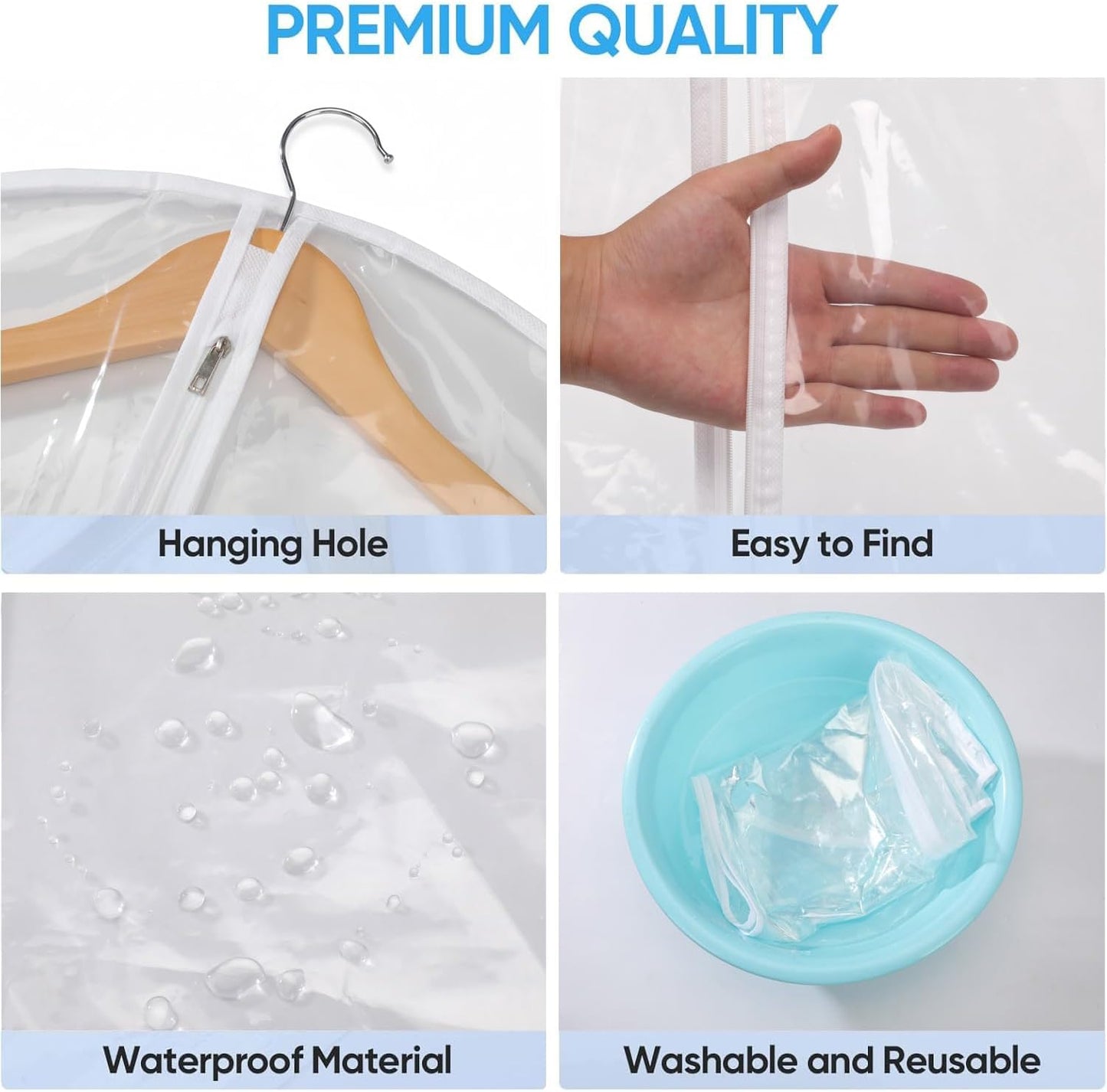 All Clear Garment Bags for Travel - 32”PEVA Waterproof Suit Cover with Zipper for Hanging Clothes, Shirts, Sweaters - Durable Dresser for Closet Storage, Dustproof & Moisture Resistant - 32”/2 Pack