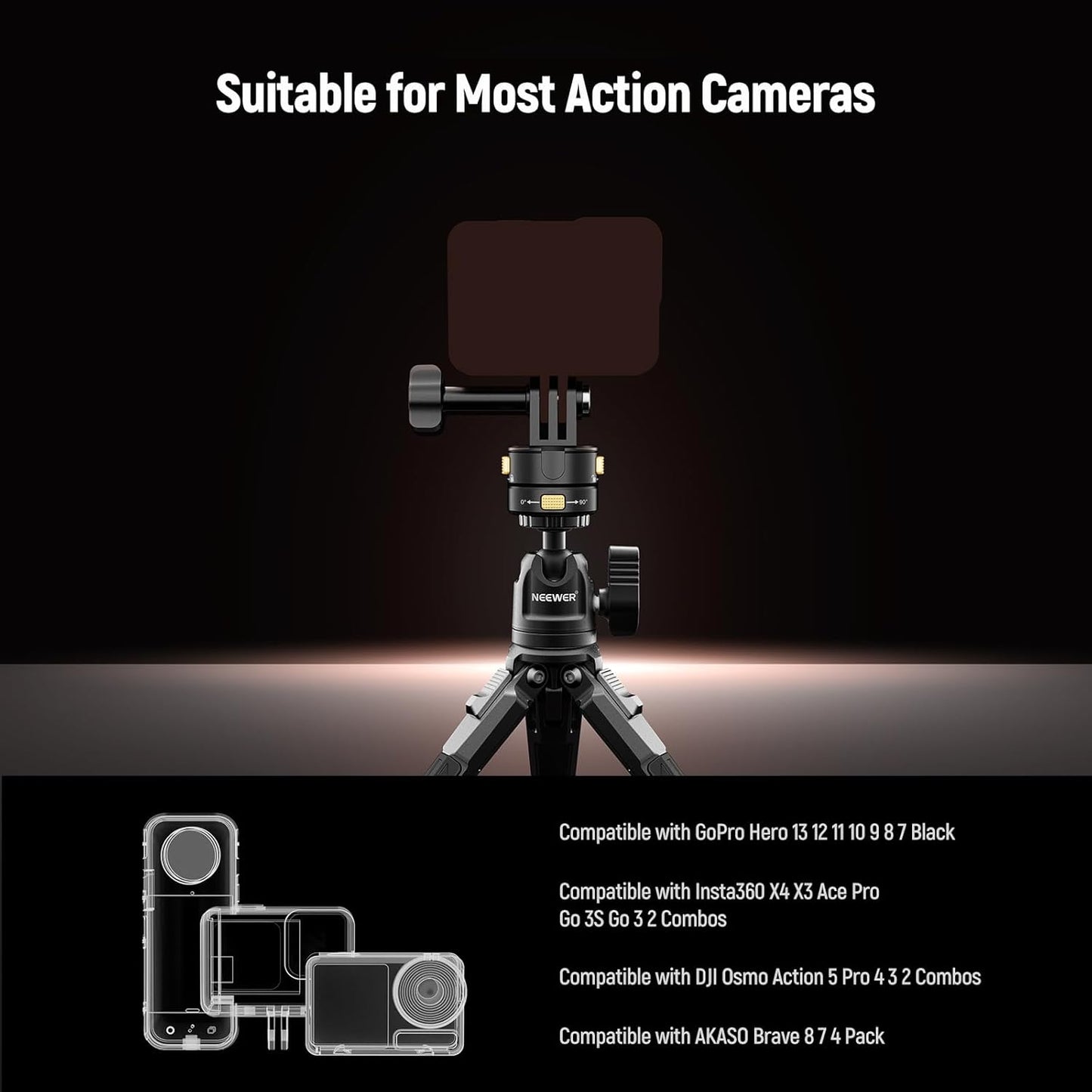 Neewer 6 in 1 Action Camera Mount Kit, Compatible with Hero 13 12 11 Max DJI Osmo Action Insta360, Metal Magnetic Quick Release Mount with 1/4" Thread & Folding Fingers for POV Shots, GP-23