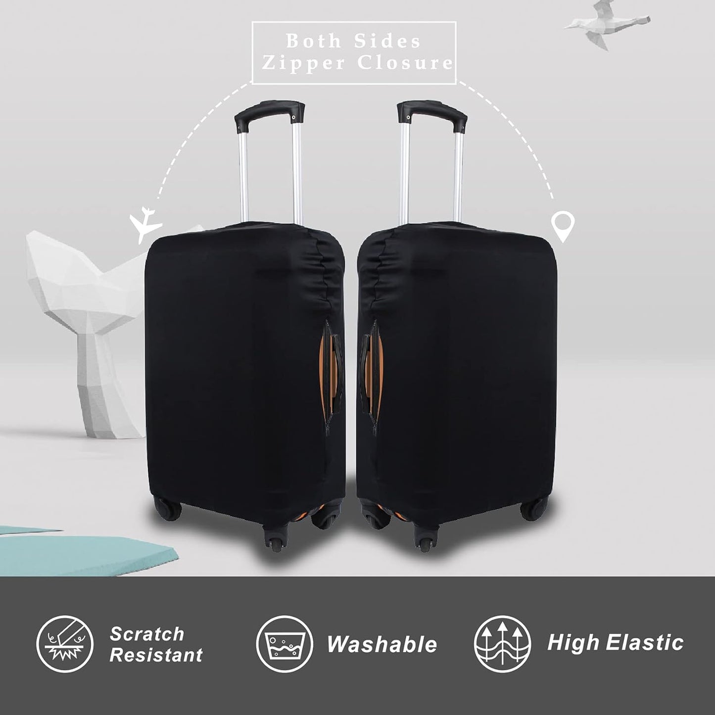 Explore Land Travel Luggage Cover Suitcase Protector Fits 18-22 Inch Case (Black, S)