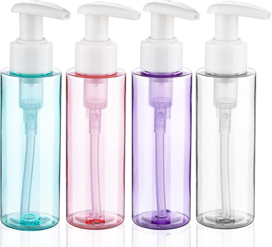 Travel Bottles Plastic Pump Bottle Dispenser TSA Approved 3.4oz/100ml 4 Pack Travel Refillable Shampoo and Conditioner Bottles Empty Travel Size Bottles for Cosmetic, Lotion, Liquid Soap (mixcolor)