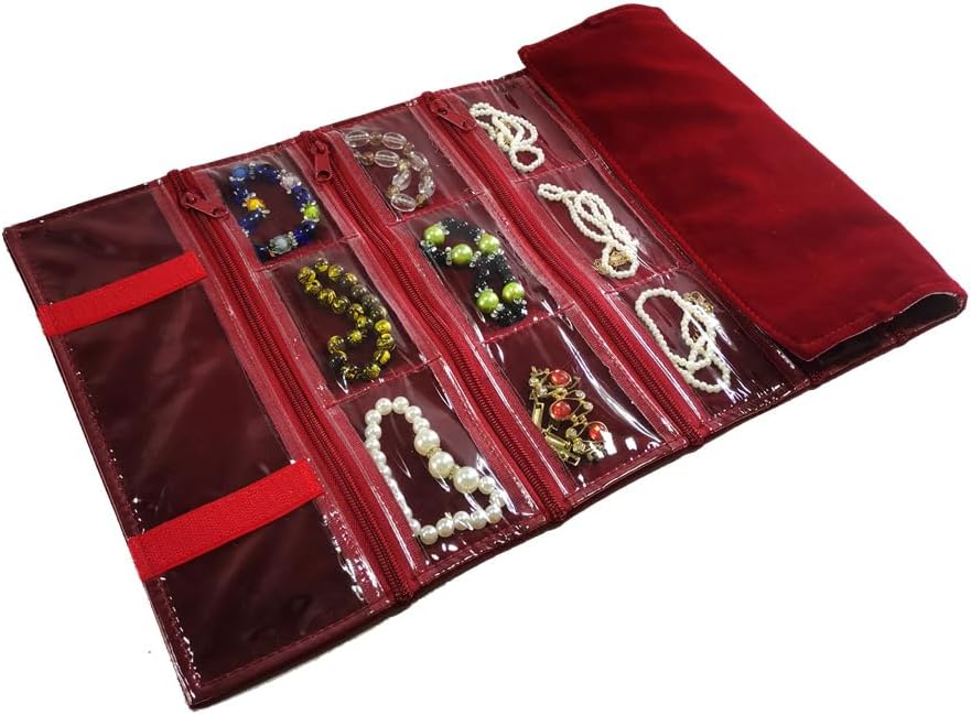 Travel Jewelry Roll Bag Portable Organizer Pouch With Grids&PVC Cover Storage Bags for Necklace, Bracelet, Bracelet,Ring, Badge, Pendant