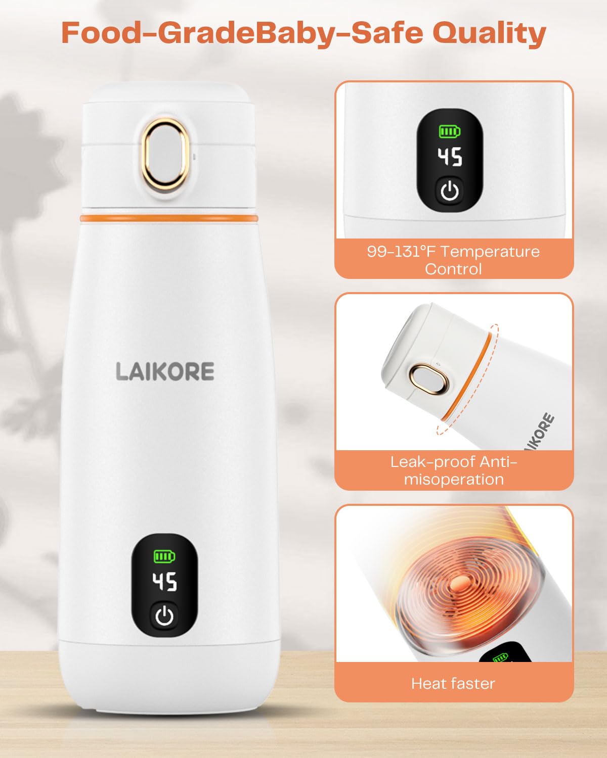 Portable Milk Warmer - Travel & On-The-Go, Quick Heating Breast Milk & Baby Milk Bottle Warmer, USB Rechargeable
