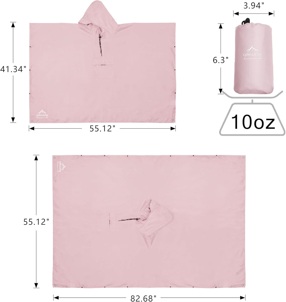 Coralrain Hooded Rain Poncho Lightweight Waterproof Unisex Raincoat Jacket with Pocket for Men Women Adult