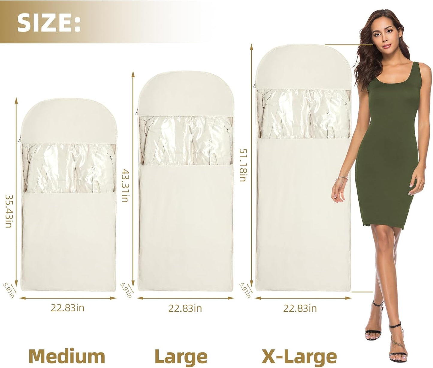 2 Packs Space Saving Garment Bag with Self Compression Zipper, Travel Suit Bags for Closet Storage, Hanging Garment Bag for Coats, Down Jackets (XLarge, Beige)