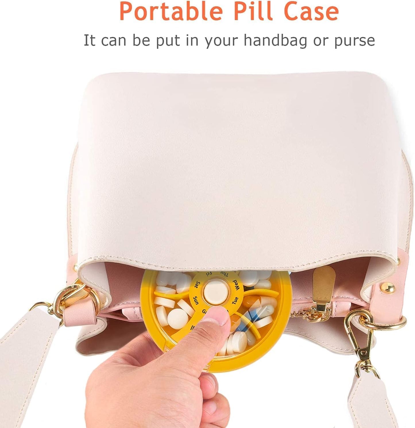 8PCS INVODA Weekly Pill Organizer 7 Compartment Rotating Pill Box for Daily Medication & Vitamins - Portable Travel Pill Case Fish Oil Supplements Vitamins Organizer
