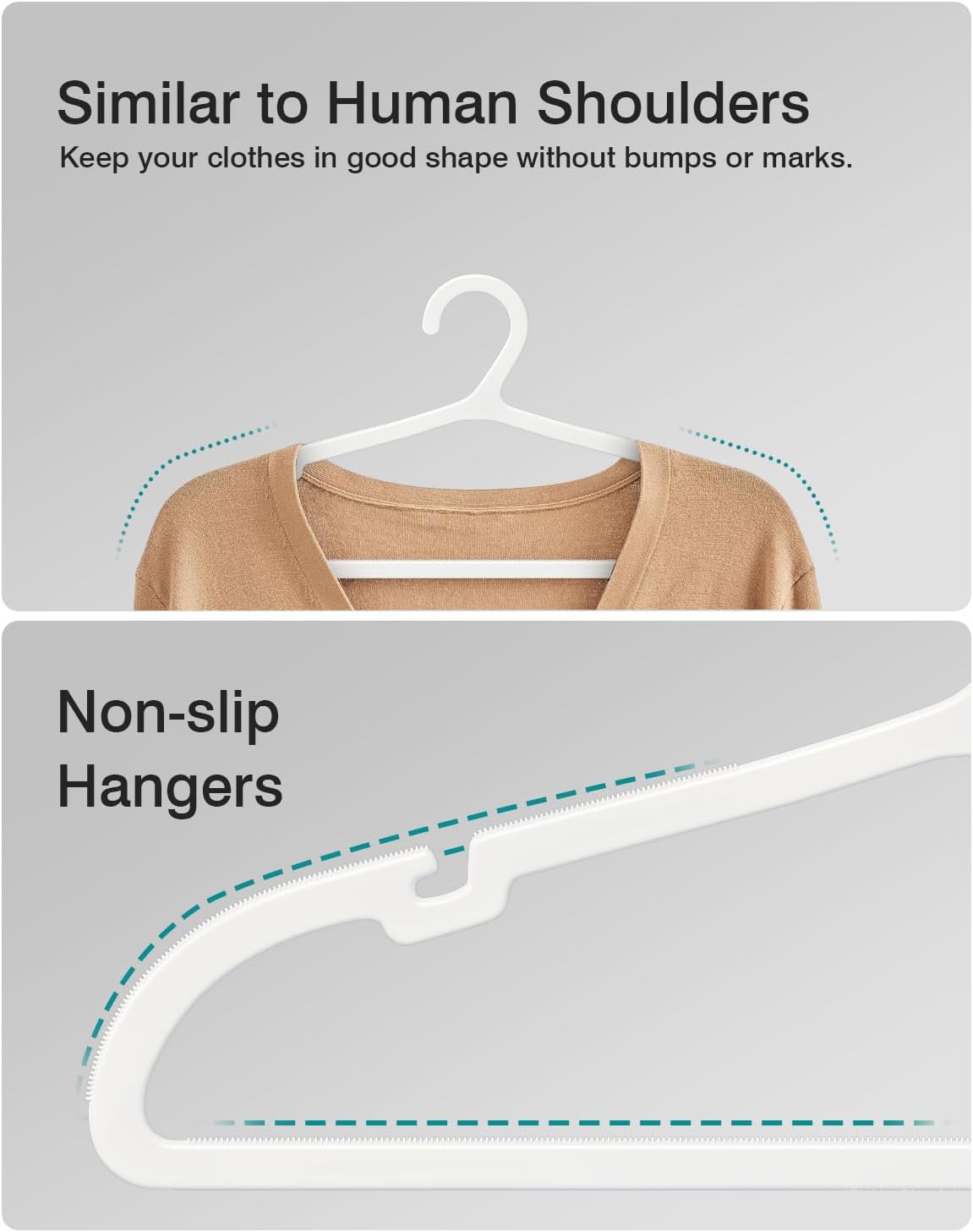 30 Pack Clothes Hangers, Non Slip Plastic Coat Hangers, Space Saving Hangers, Heavy Duty, Hanging Dry Wet Clothes, 16.4" x 8.3", White, UAPY0530W