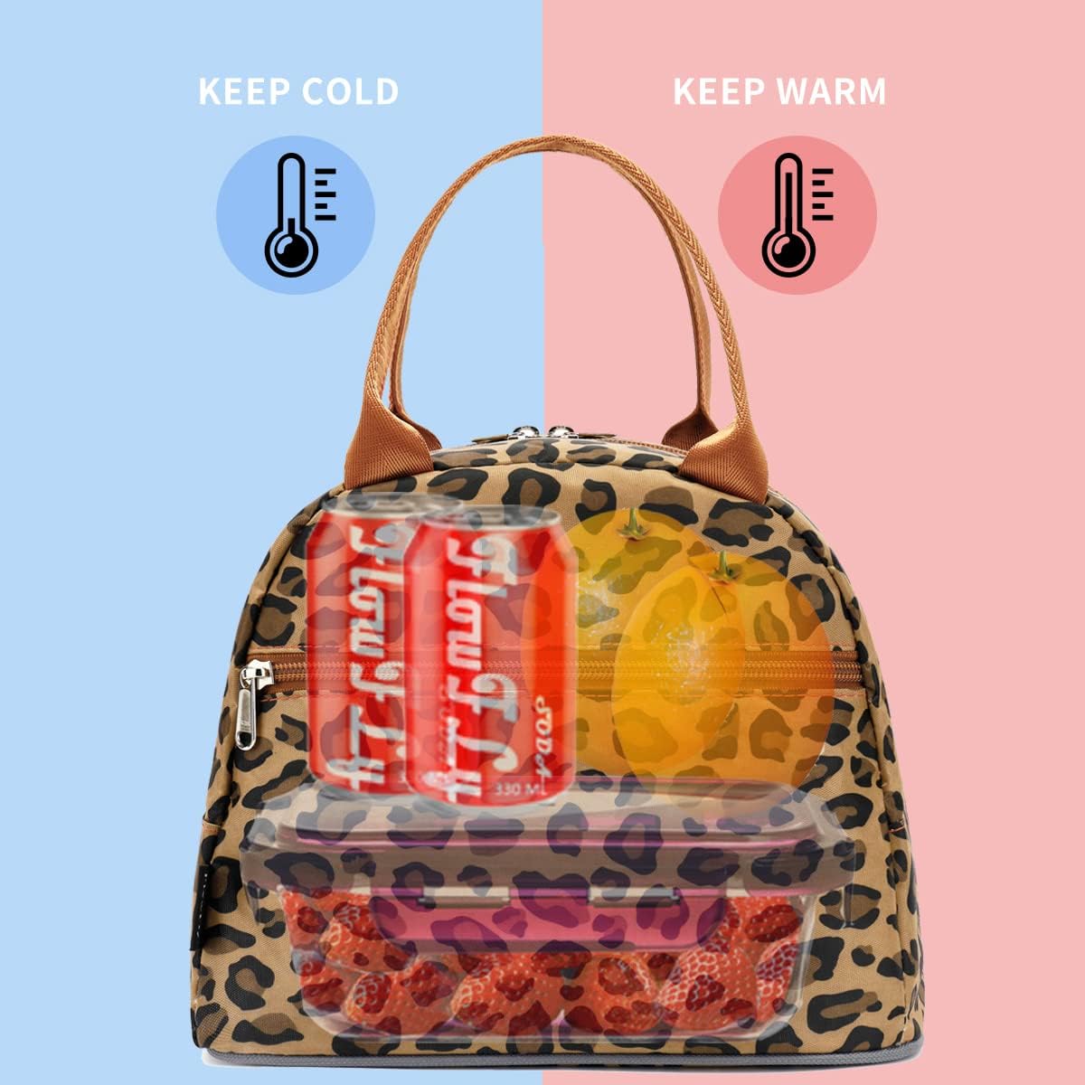 FlowFly Leopard Insulated Lunch Cooler Bag - Tote Organizer for Women/Men, Leopard