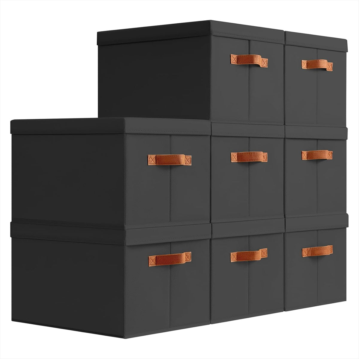 Storage Bins with Lids - Large Fabric Closet Bins with Lid, 8 Pack Clothes Organizers and Storage, Collapsible Stackable Cube Basket for Home, Office, Dorm, Black