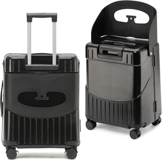 20-Inch Ride-On Suitcase for Kids & Adults – TSA-Approved Underseat Carry-On Luggage with 360° Wheels, Built-In Seat & Safety Belt – Lightweight Durable Spinner Suitcase for Airplane Travel Fits Ages