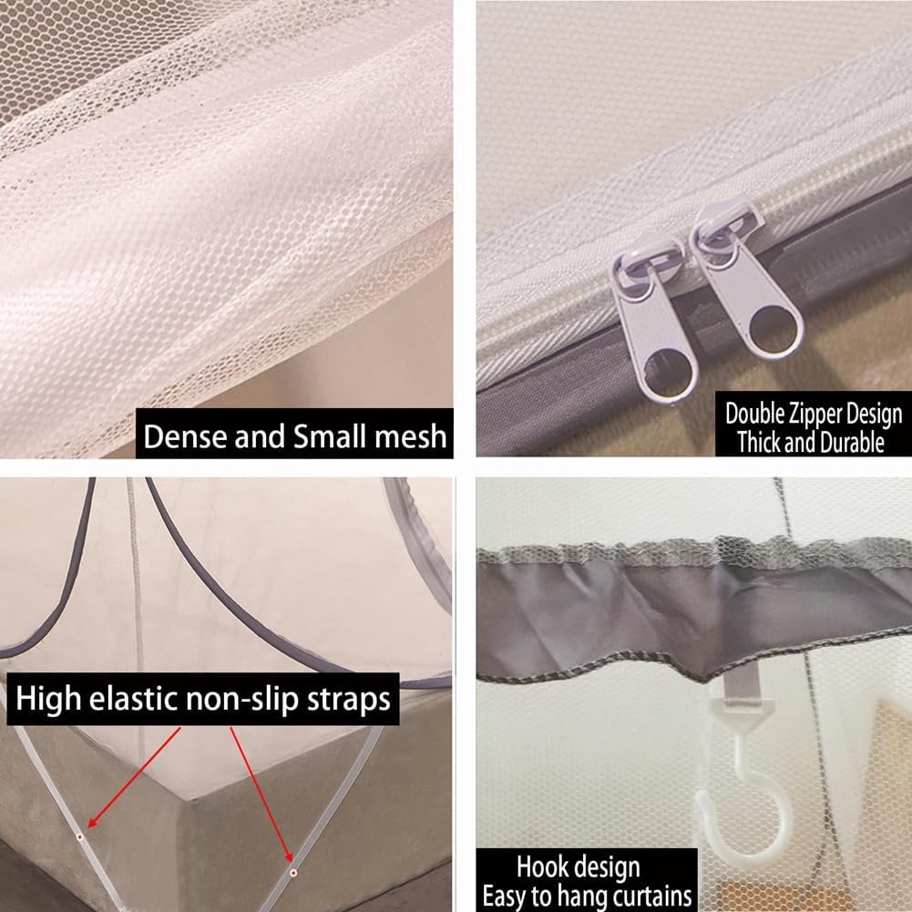 Pop-Up Mosquito Net Tent for Beds Portable Folding Canopy with Net Bottom, Fits Twin to King Size 79x71x59inch, Easy Install Wash for Baby Adults, Indoor Outdoor Use (Gray-Queen Bed)
