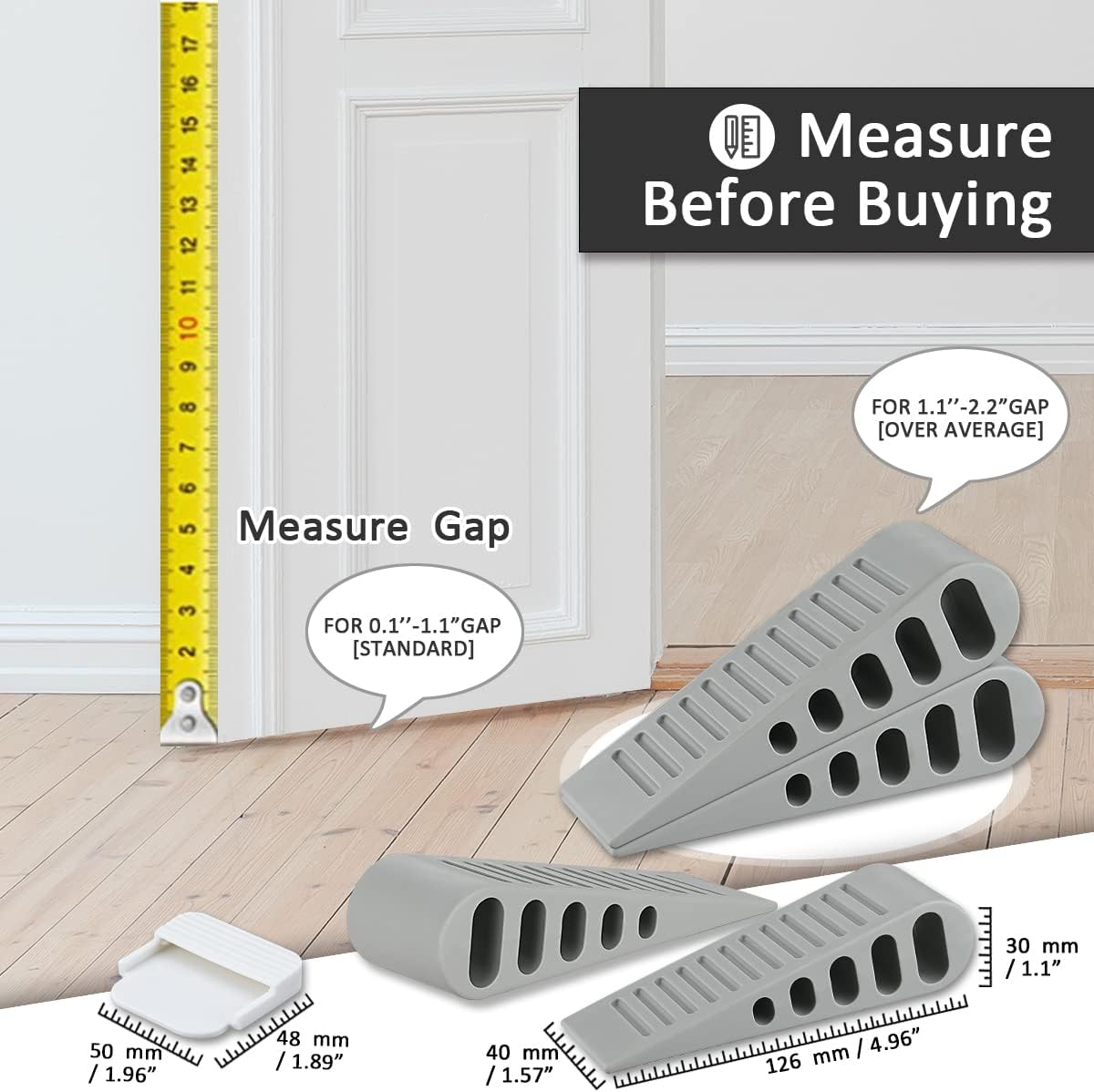 JQK Rubber Door Stopper Wedge, Grey 6 Pack Soft TPR Premium Door Stops for Bottom of Heavy Duty Door on Tile, Concrete, Carpet, Wooden Floor, DSB61-GY-P6