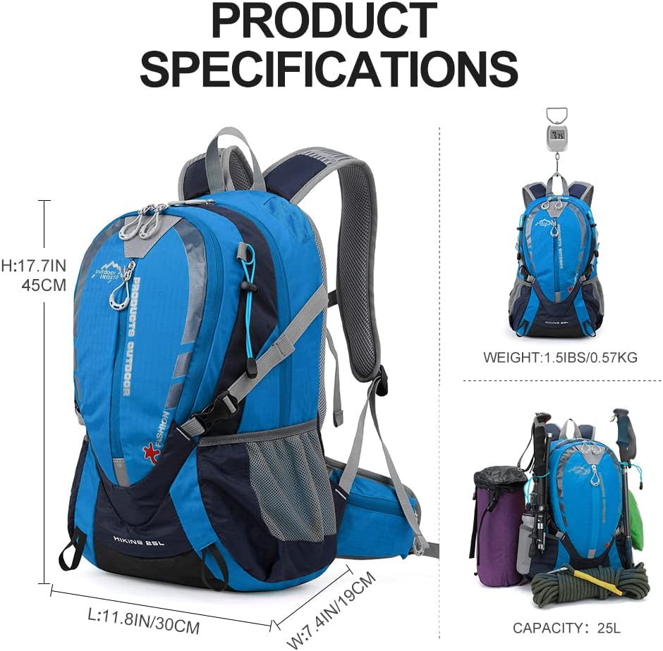 INOXTO Small Hiking Backpack with 2L Water Bladder and Rain Cover, 25L Hydration Daypack for Travel, Cycling, Camping, Outdoor