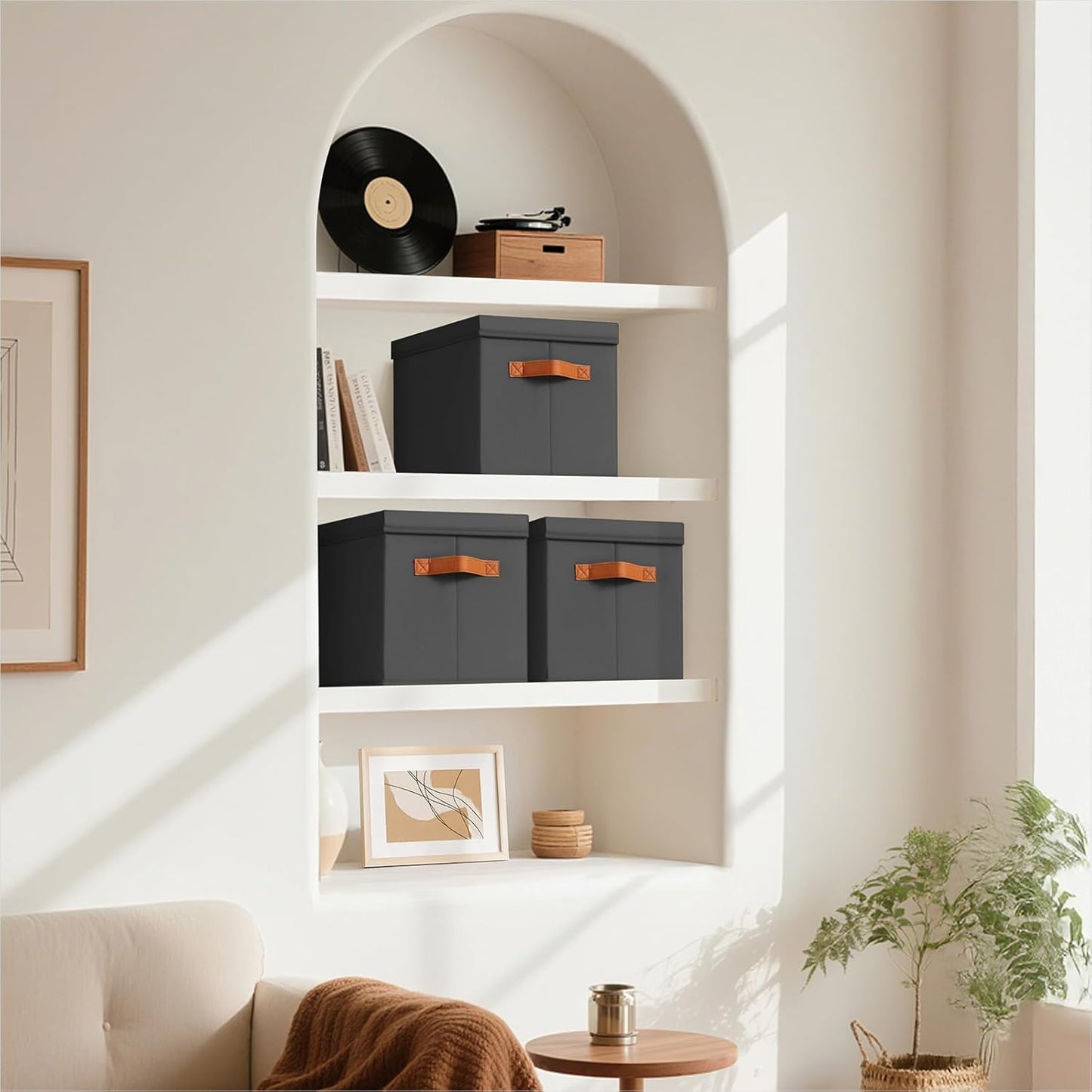 Storage Bins with Lids - Large Fabric Closet Bins with Lid, 6 Pack Clothes Organizers and Storage, Collapsible Stackable Cube Basket for Home, Office, Dorm, Black