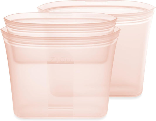 Zip Top Reusable Food Storage Bags | 3 Bag Set [Peach] - 2 Sandwich, 1 Snack | Silicone Meal Prep Container | Microwave, Dishwasher and Freezer Safe | Made in the USA