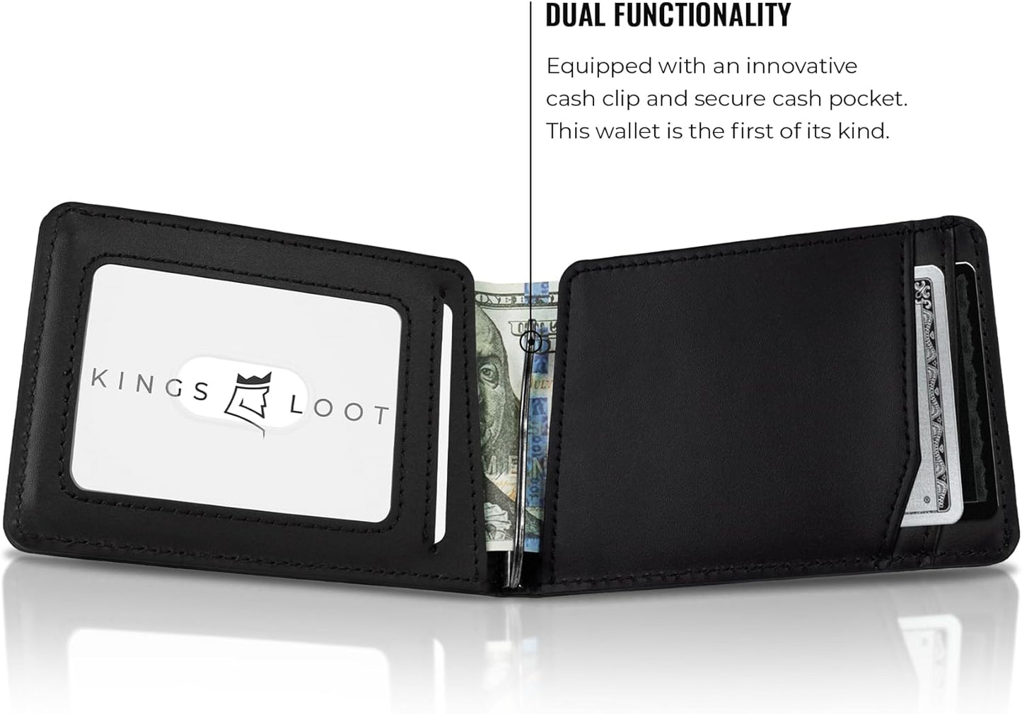 Kings Loot Wallet for Men | Customized Minimalist Slim RFID Blocking Leather Design with Cash Pocket & Card Pull Strap | Holds 1-15 Cards | Stylish & Durable Wallets