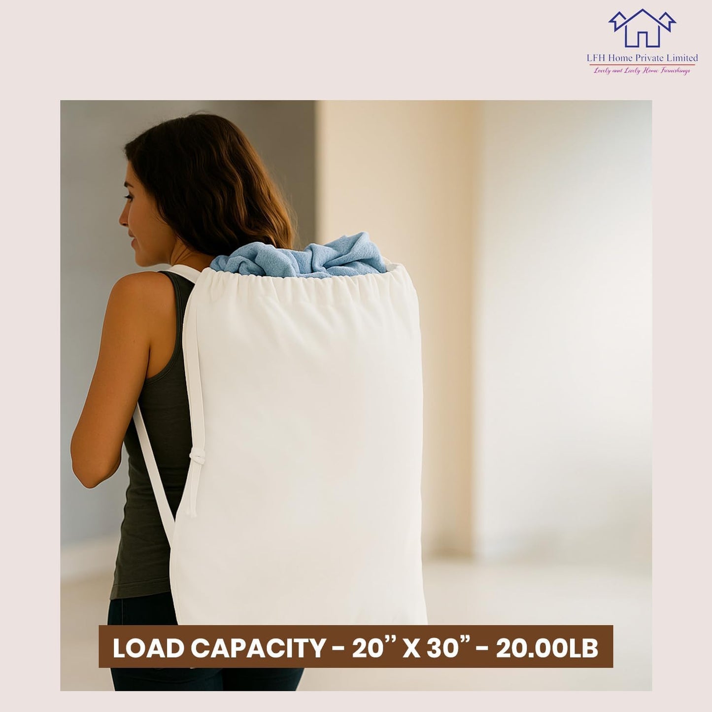 LFH Home Cotton Canvas Large Laundry Bag with Handle, Heavy Duty Drawstring Closure Washable Laundry Bags, School Travel, Home, Hotel, College Dorm, Organizer Sack, Toy Clothes 24x36 (Pack of 2)-White