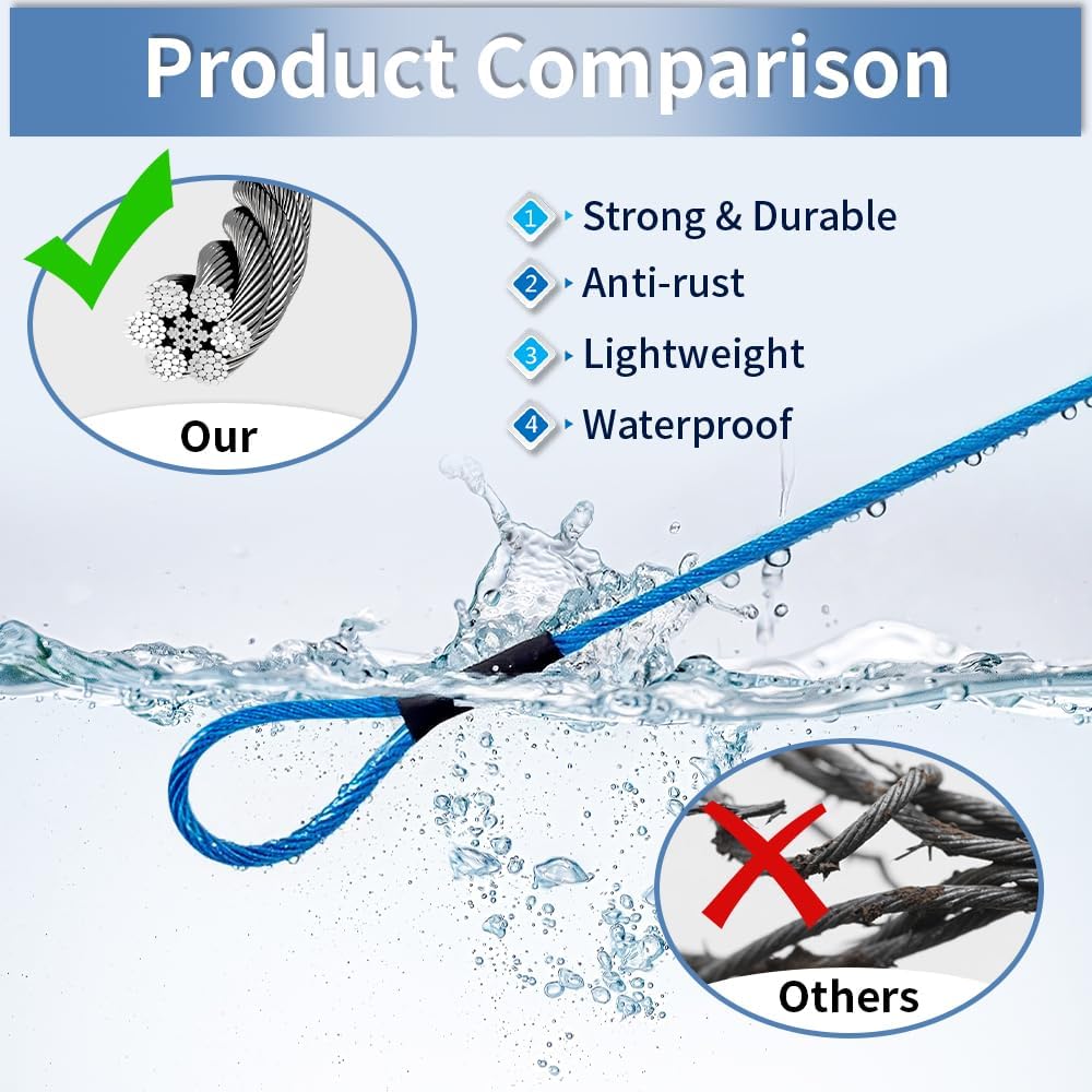 3.3mm Steel Wire Rope Outdoor Travel Security Cable Lock,Braided Steel Coated Safety Cable Luggage Lock,Safety Cable Wire Rope Chain Lock Double Loop Lightweight (Blue, 24in/2Pcs)