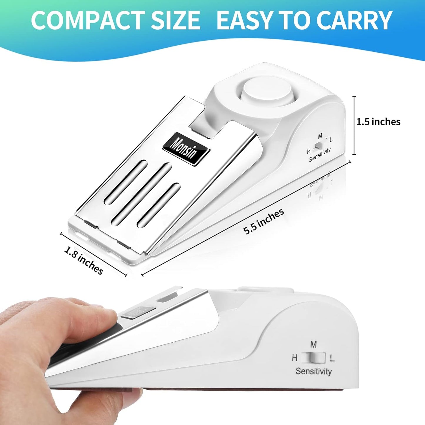 Door Stop Alarm, Door Stopper with 120DB Security Alarm, Floor Wedge Doorstop for Travel Apartment Home House (Pack of 2)