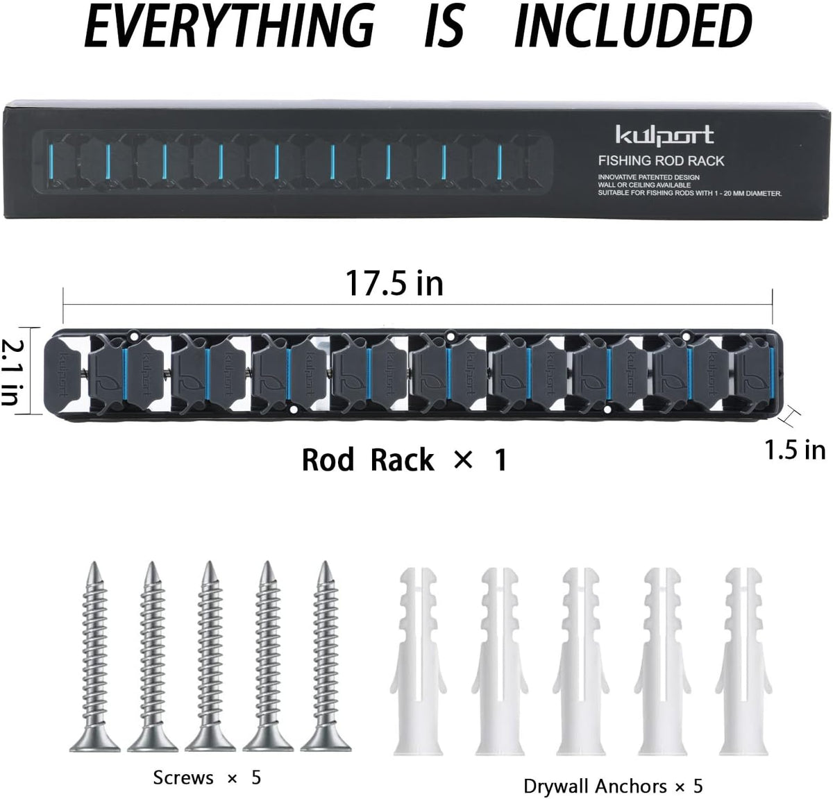 Fishing Rod Holder, Wall-Mounted Fishing Rod Rack, Vertical Fishing Pole Holder Holds Up to 9 Rods or Combos, Fishing Rod Rack for Garage Organization System & Fits Most Rods