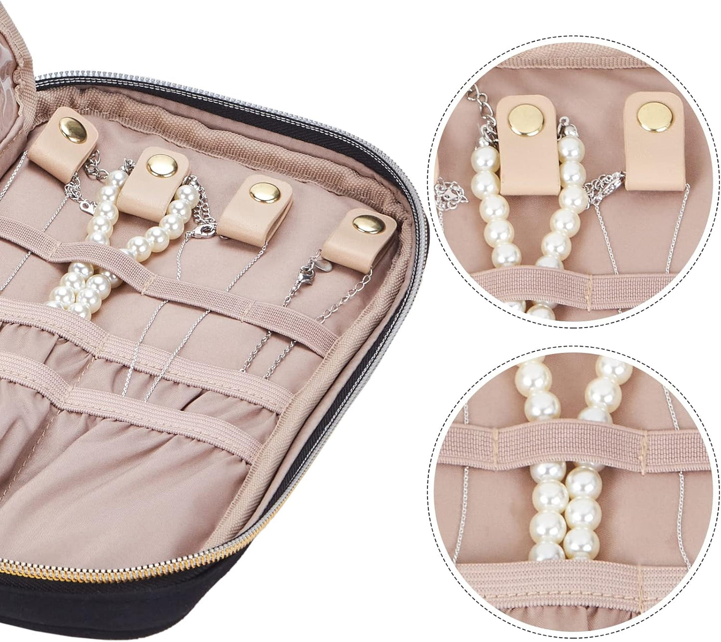 NISHEL Travel Jewelry Case, Holiday Organizer for Necklaces, Earrings, Rings, Bracelets, Watch, Black