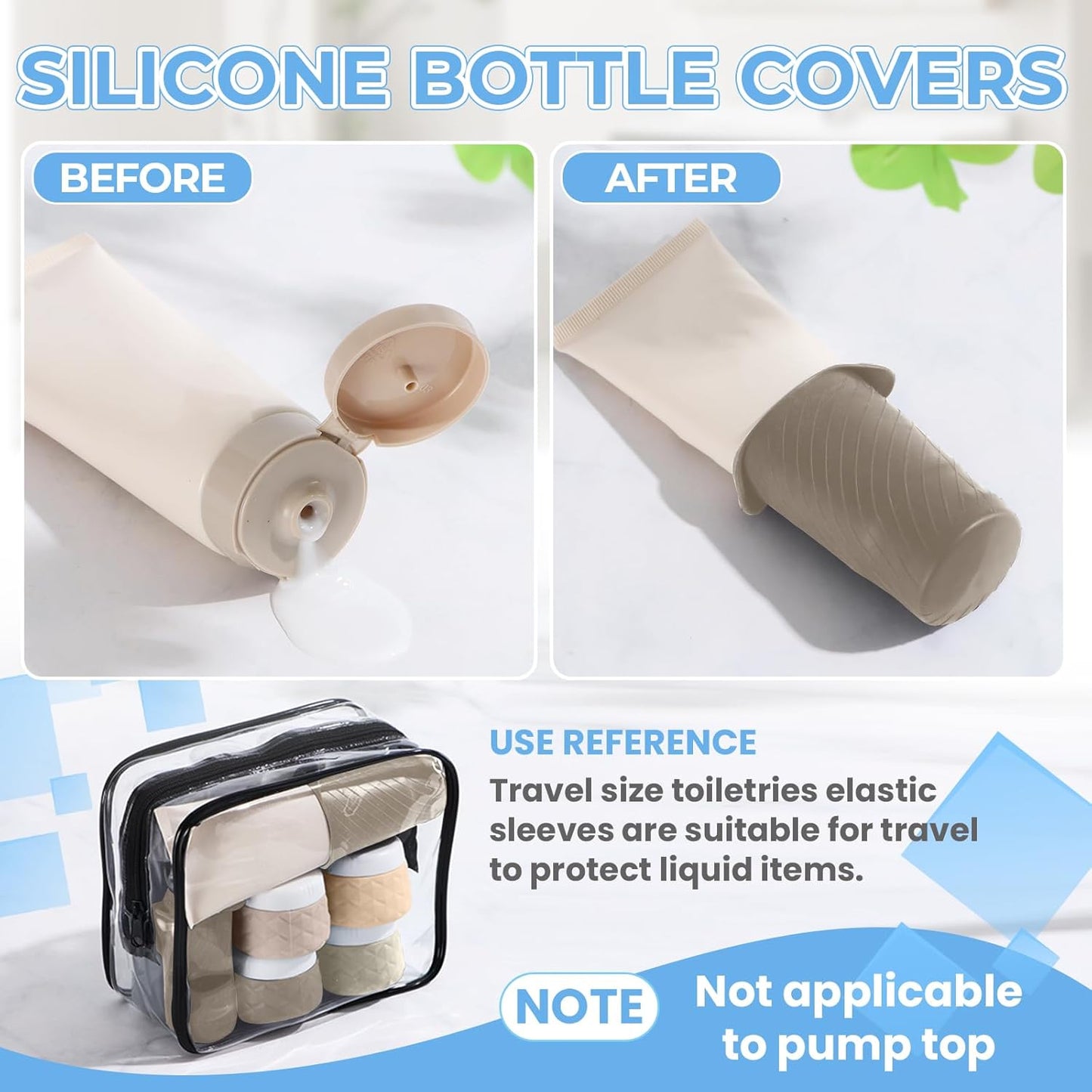 16Pack Travel Bottles for Toiletries, TSA Approved Travel Size Toiletries Containers Set, Silicone Leak Proof Refillable Bottles Elastic Sleeves Creams Jars Accessories Kit W/Clear Bag (Cream)