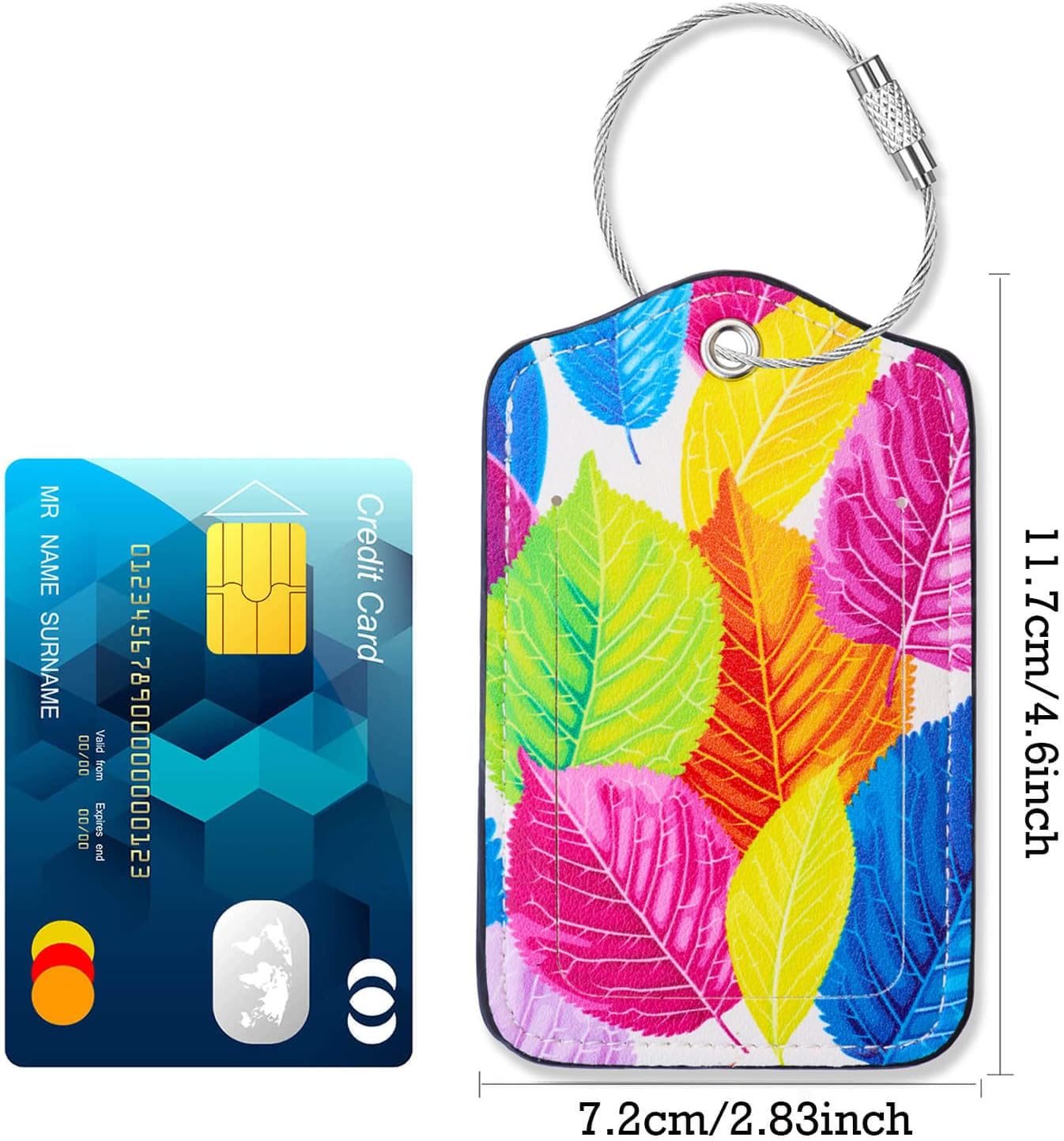 Luggage Tags for Suitcases-Leather Luggage Tag 4 Pack with Loops Cute Bag/Backpack/Suitcase Tags Travel Essentials for Flying (Colorful Leaft)