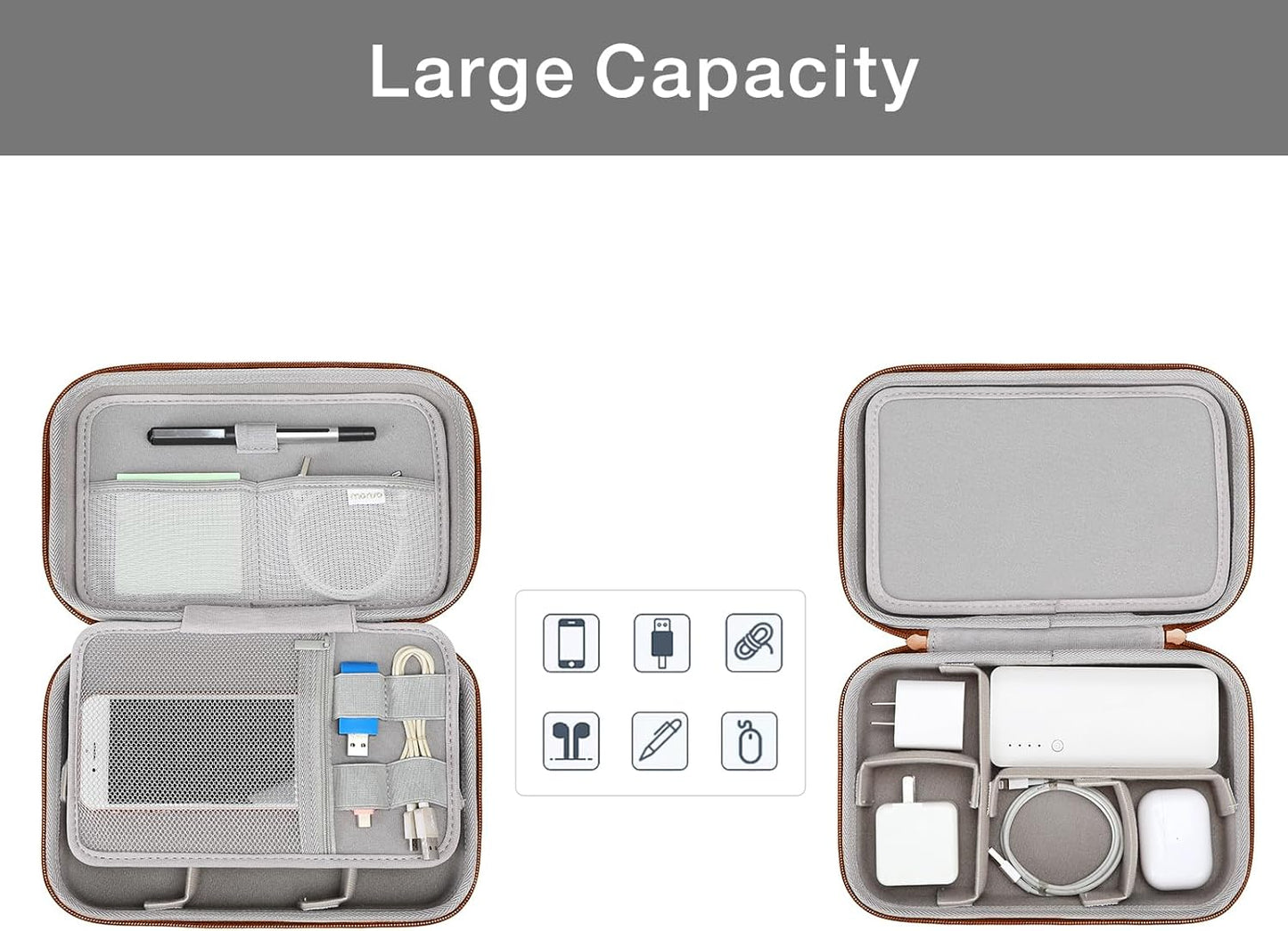 MOSISO Electronic Organizer Travel Case Compatible with MacBook Power Adapter, Compatible with Magic Mouse & Pencil, SD Card, USB Flash Disk with 4 Modular Insert & 2 Cable Tie & Snap Hook, Brown