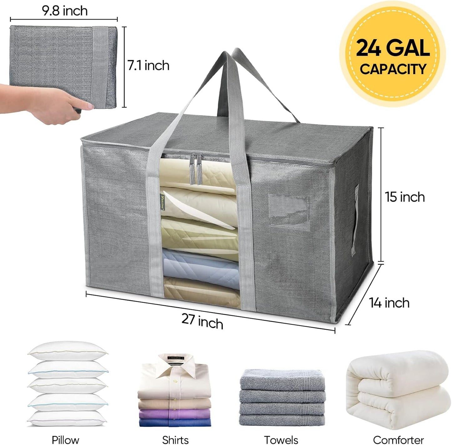 BALEINE 8-Pack Oversized Moving Bags with Reinforced Handles, Heavy-Duty Storage Tote for Clothes, Moving Supplies (Grey with Window, 8 Pack)