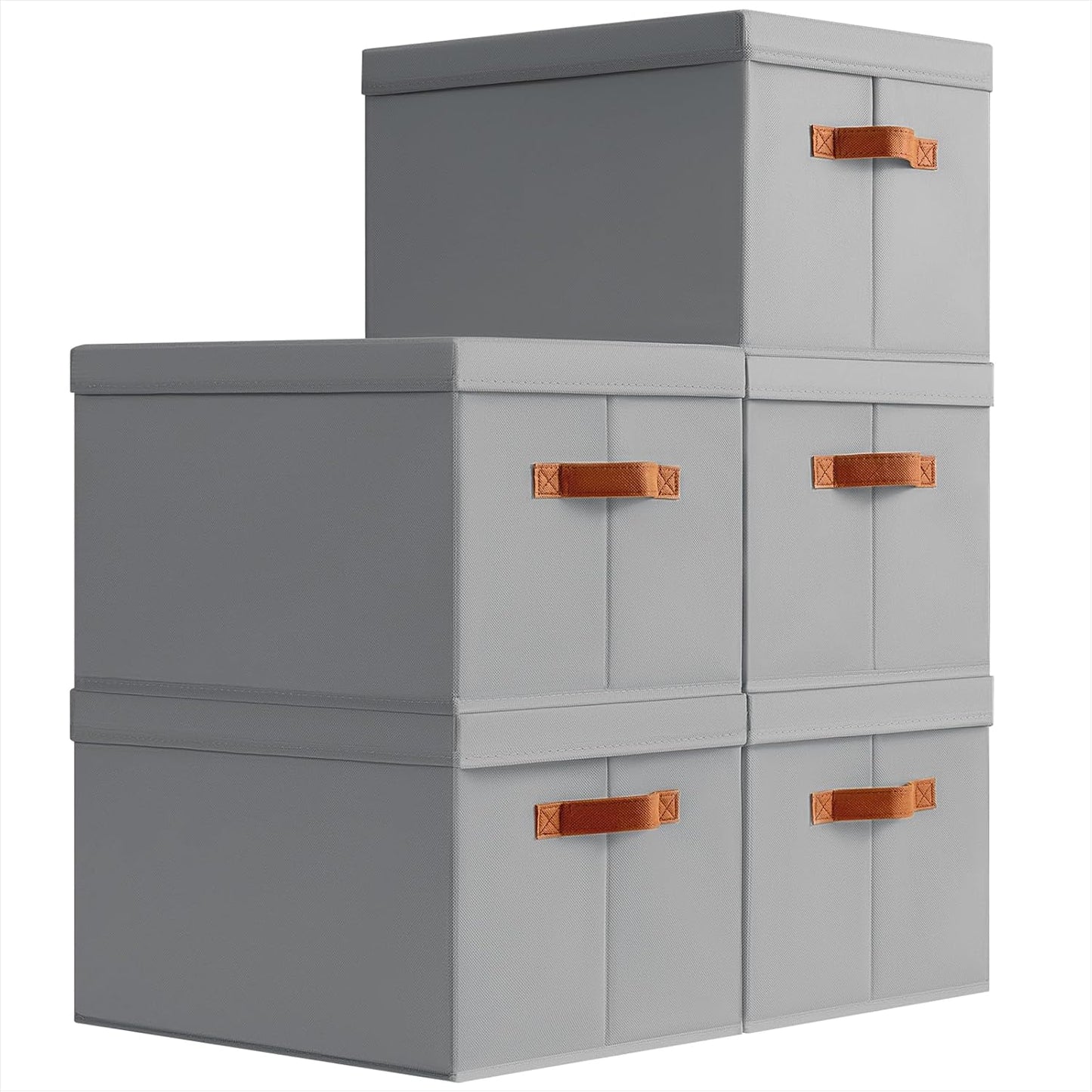 Storage Bins with Lids - Large Fabric Closet Bins with Lid, 5 Pack Clothes Organizers and Storage, Collapsible Stackable Cube Basket for Home, Office, Dorm, Grey