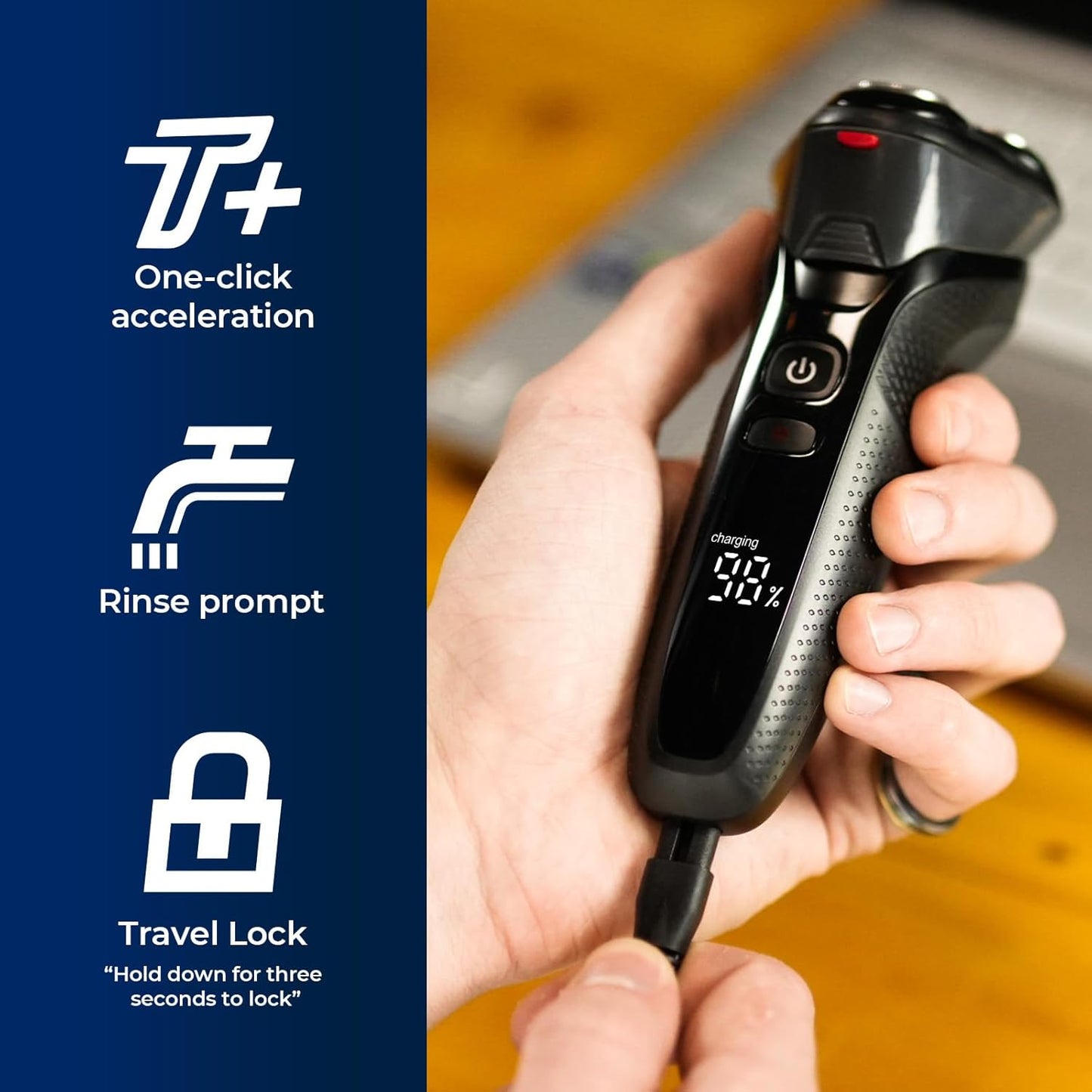 Cordless Electric Razor for Men: 3-in-1 Shaver for Beard/Nose/Sideburns - IPX7 Waterproof Travel Kit - Turbo Speed & Precision Blades