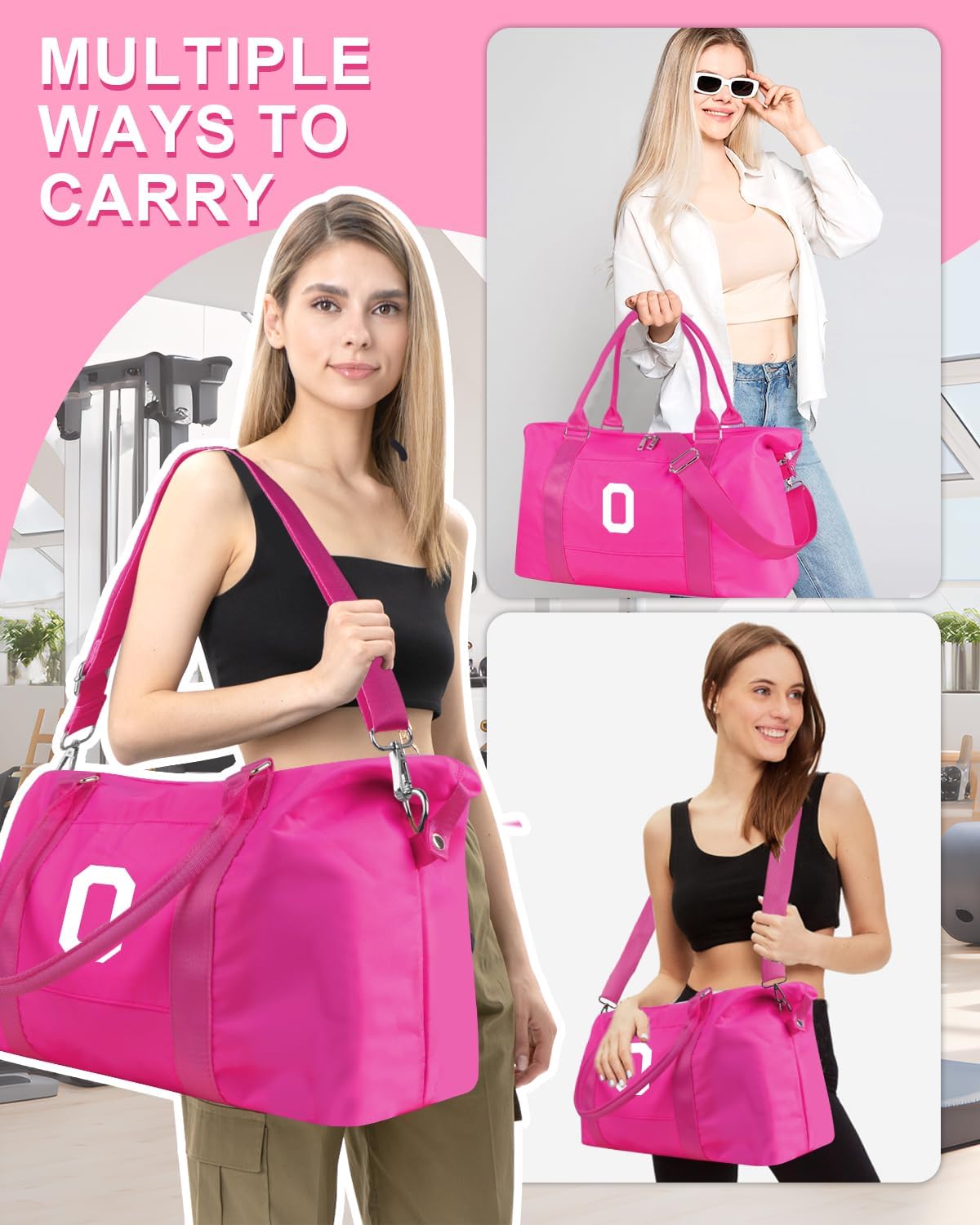 Overnight Bag for Kids Teen Girls Weekender Dance Bag Birthday Graduation Gifts,Initial Travel Duffel Bag Sports Gym Bag Personalized Weekender Bag Carry On Bags Preppy Gifts for Women(Hot Pink, O)