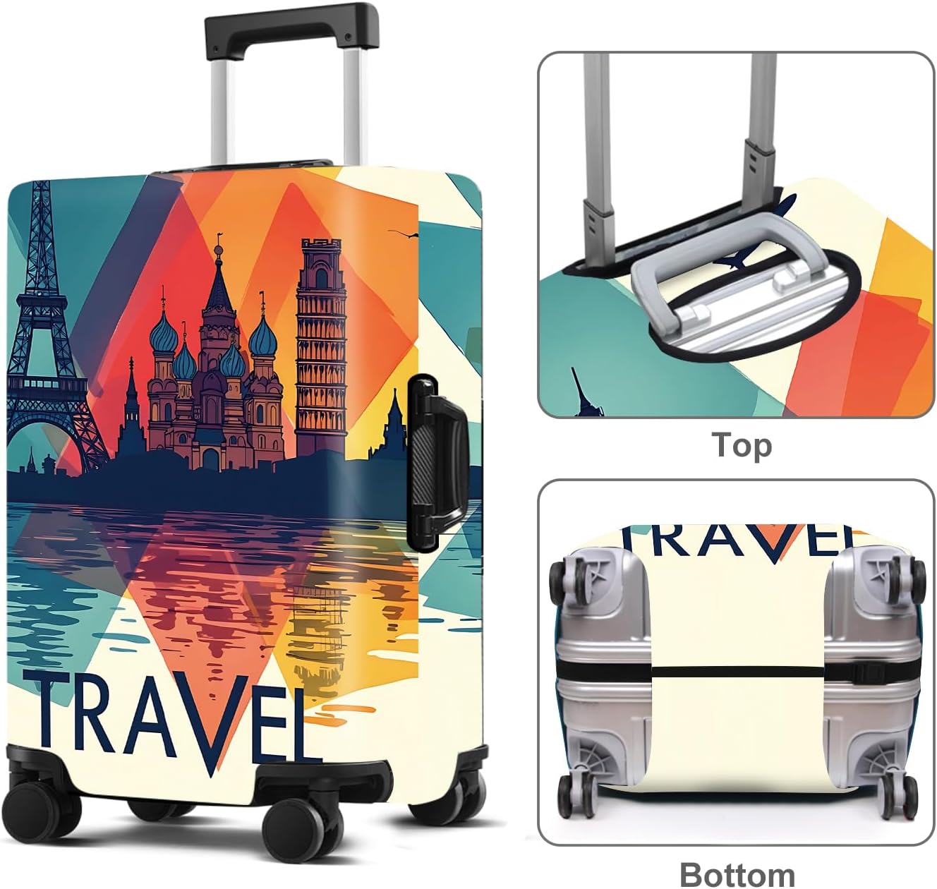 Luggage Cover Washable Suitcase Protector Anti-Scratch,Stretchable Fit for 20-34Inch Luggage Durable Travel Bag Cover with Zipper Closure (Travel-1, XL(fits 32-34Inch suitcase))