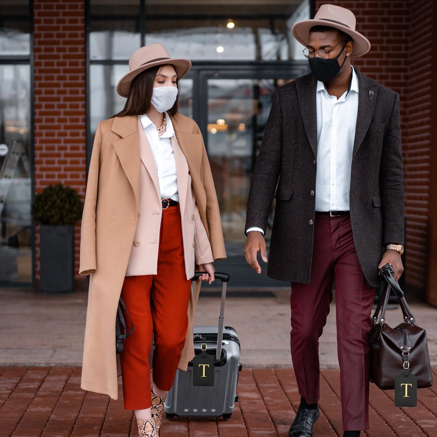 PU Leather Luggage Tag for Suitcase, Baggage, Handbag, Travel Bag With Name Card & Privacy Cover (T)
