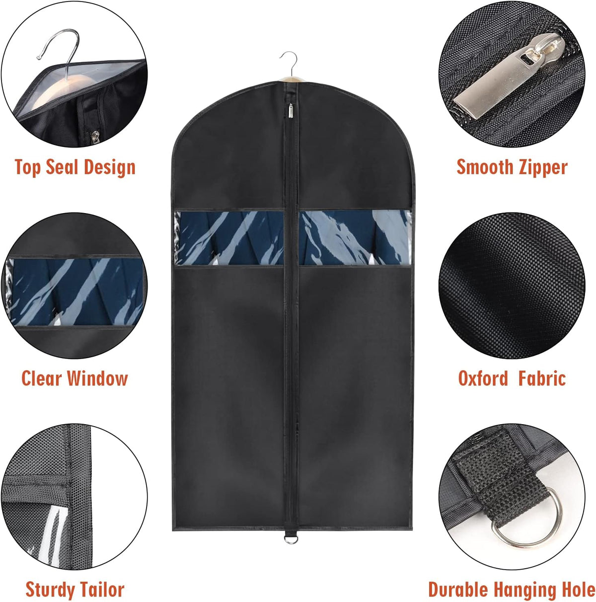 Univivi Garment Bag Suit Bag for Storage and Travel 43 inch, Washable Suit Cover for T-Shirt, Jacket, Suits, Coats, Set of 12, Oxford Fabrics