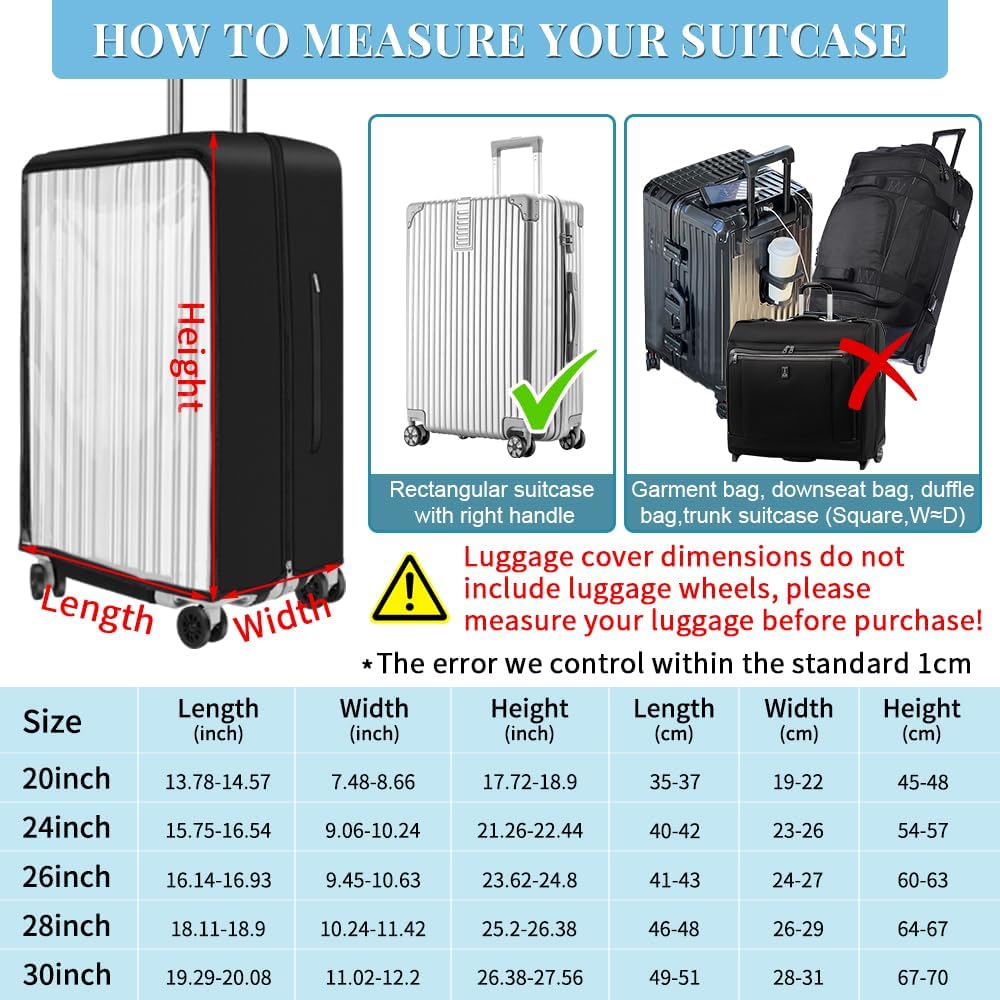 Yotako Upgraded Double Zippered Transparent PVC Suitcase Cover, No Disassembly Required Clear Luggage Protector for Suitcase Luggage Protector Cover 24''