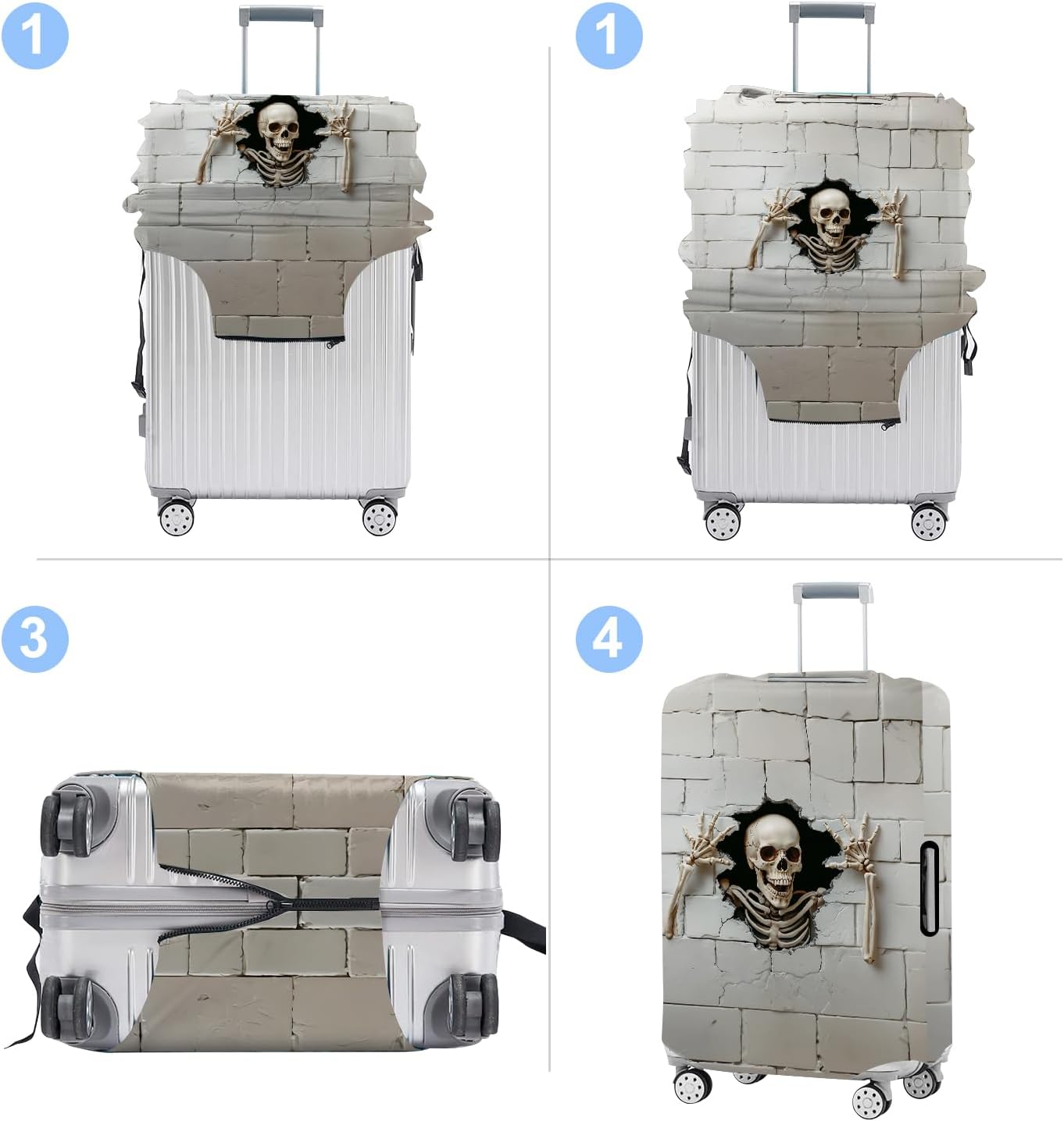 Luggage Cover Washable Suitcase Protector Anti-Scratch,Stretchable Fit for 20-34Inch Luggage Durable Travel Bag Cover with Zipper Closure (Skull, L(fits 28-30Inch suitcase))