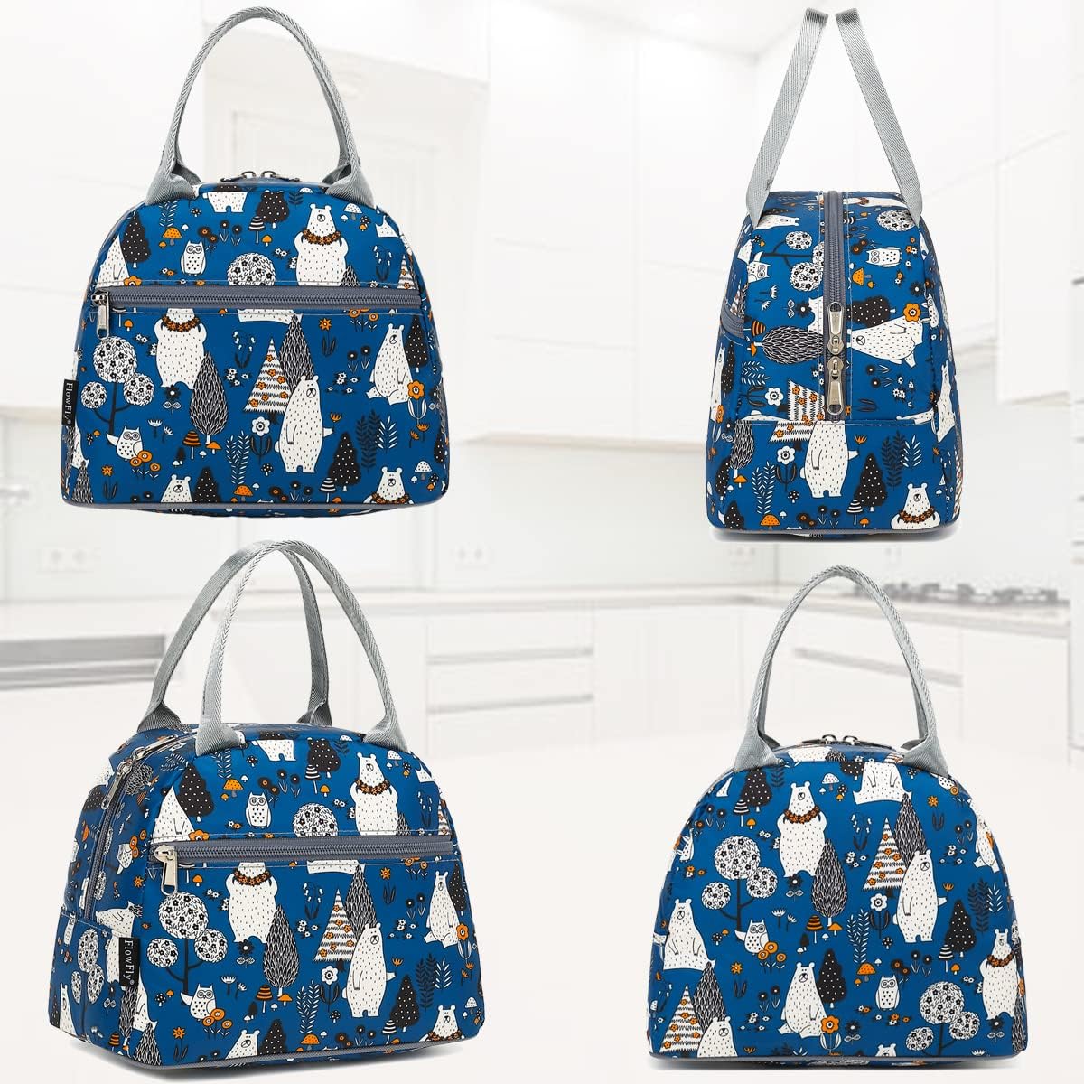 FlowFly Insulated Lunch Cooler Bag - Tote Bag Organizer for Women/Men, Owl