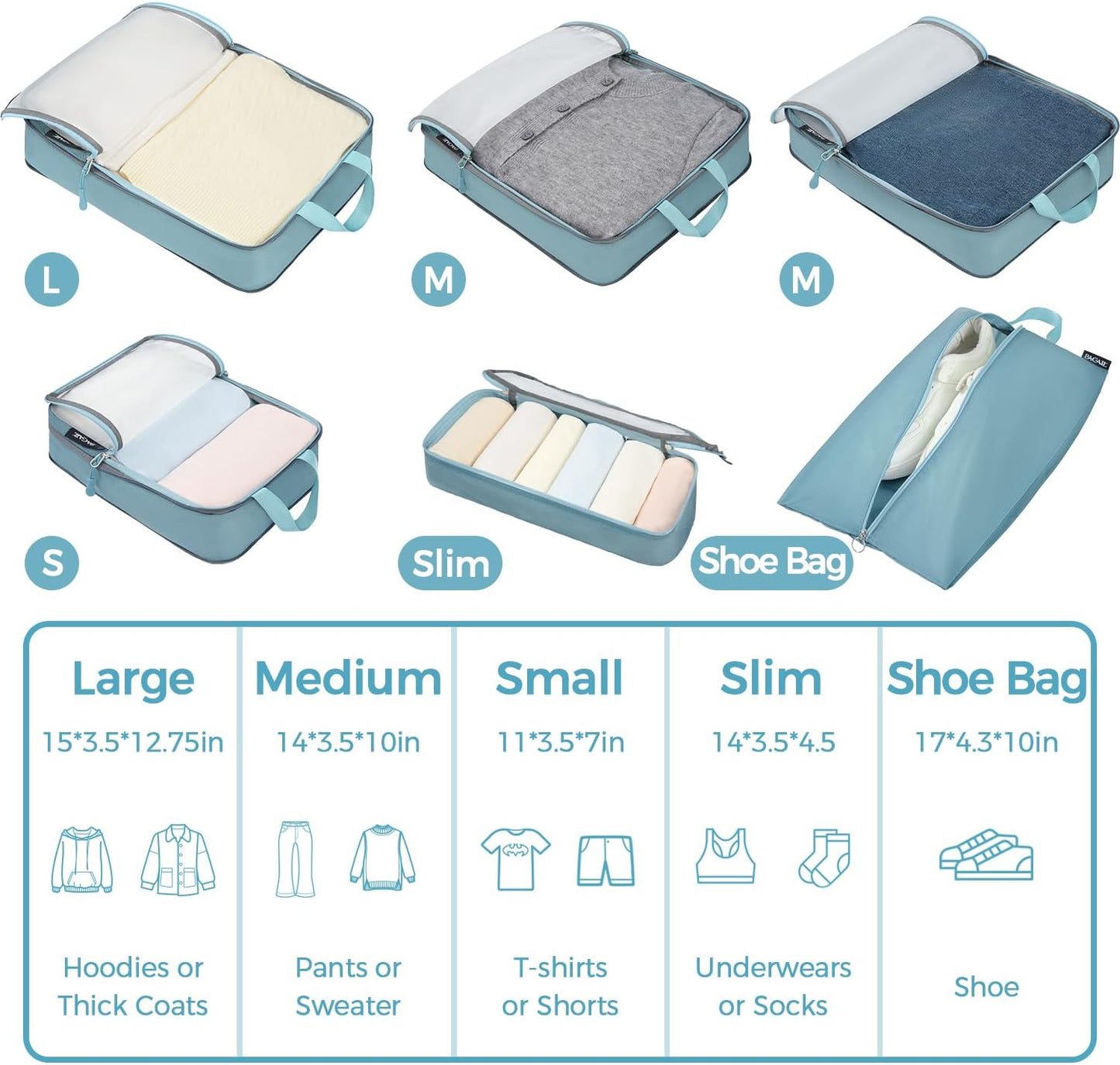 BAGAIL 6 Set Ultralight Compression Packing Cubes Packing Organizer for Travel Accessories Luggage Suitcase Backpack
