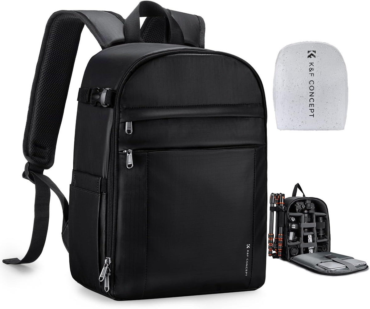 K&F CONCEPT Camera Backpack Bag, Professional DSLR/SLR/Mirrorless Camera Bag with Tripod Holder & Rain Cover, Waterproof Photography Camera Case Compatible with Canon/Sony/Nikon/FUJIFILM