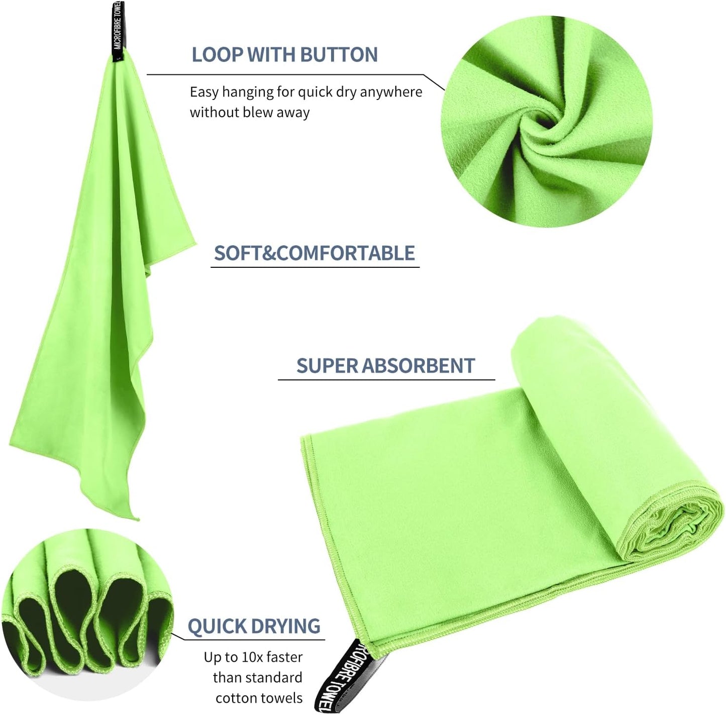 Microfiber Travel Towel, Soft Lightweight Quick Dry Towel, Super Absorbent Compact Travel & Sports & Beach Towels for Camping, Backpack, Gym, Swimming, Yoga, Hiking (XS:12"×24" -Green)