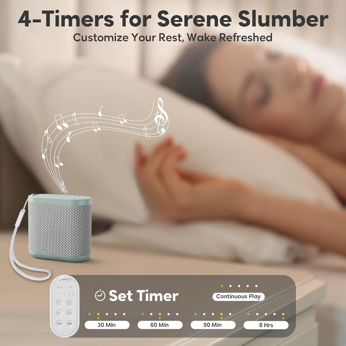 Portable White Noise Machine for Sleeping, Travel & Hotel - 52-Hour Lasting Mini Noise Machine with 21 Quality Non-looping Sounds, Headphone Jack, Memory, Timer for Adults (Green)