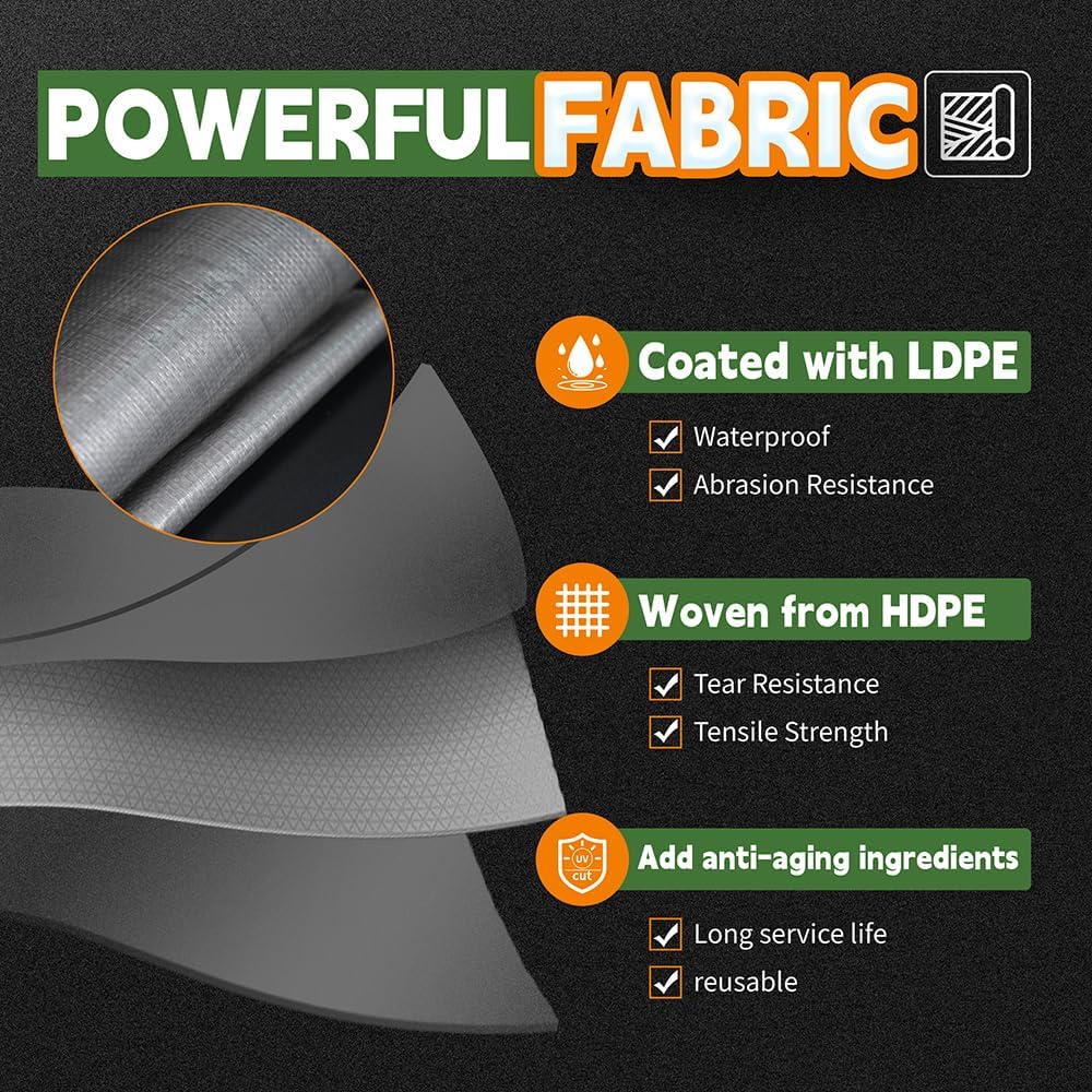 Tarps Heavy Duty Waterproof 18x24 Feet, 10Mil Multipurpose Large Tarp Cover with Metal Grommets and Reinforced Edges, Silver/Brown Tarp by RAINDEWAY
