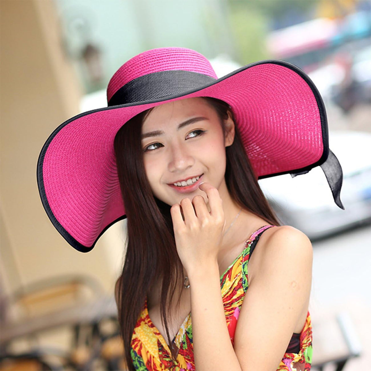 DRESHOW Beach Hats for Women Big Straw Wide Brim Summer Hat Floppy Foldable Roll up Cap Sun Hat UPF 50+