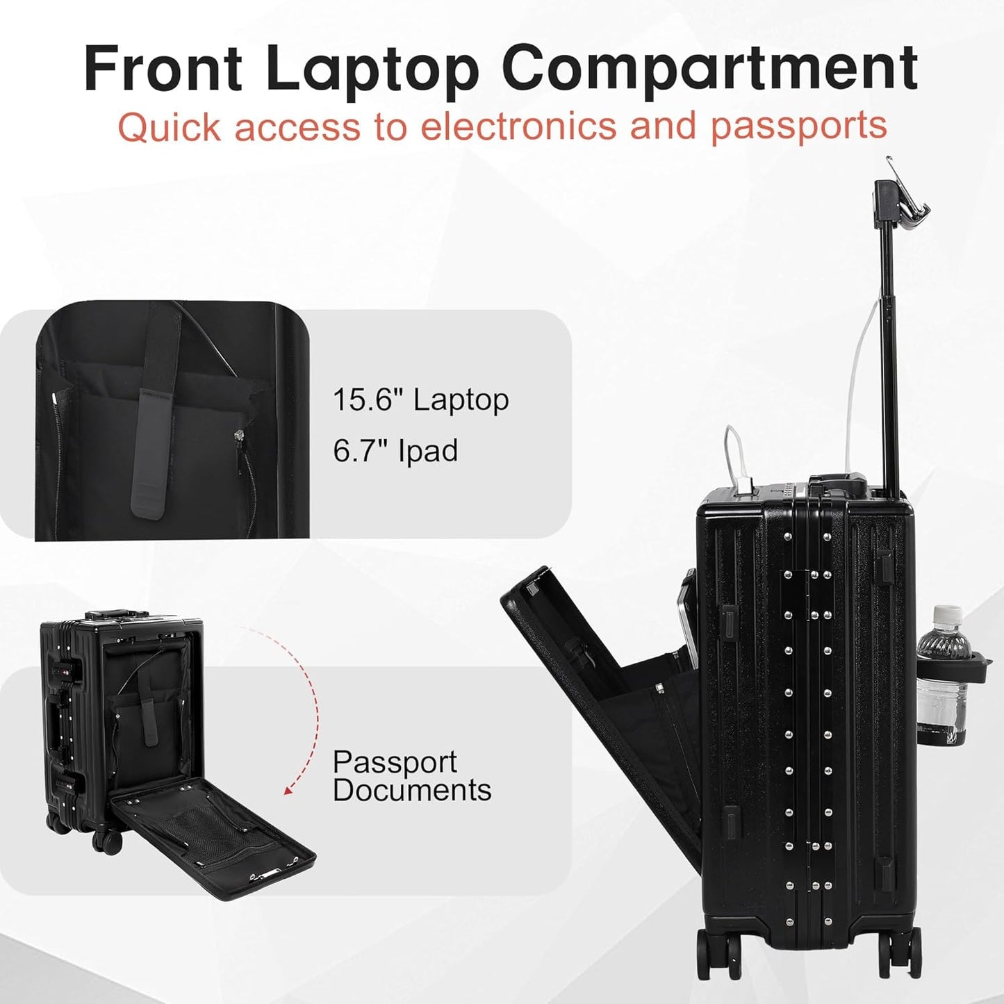 24 Inch Check-In Luggage Aluminum Frame Zipperless Luggage, Hard Shell Suitcase TSA Approved Checked Luggage, ABS+PC Lightweight Zipperless Suitcase with Spinner Wheels (Black)