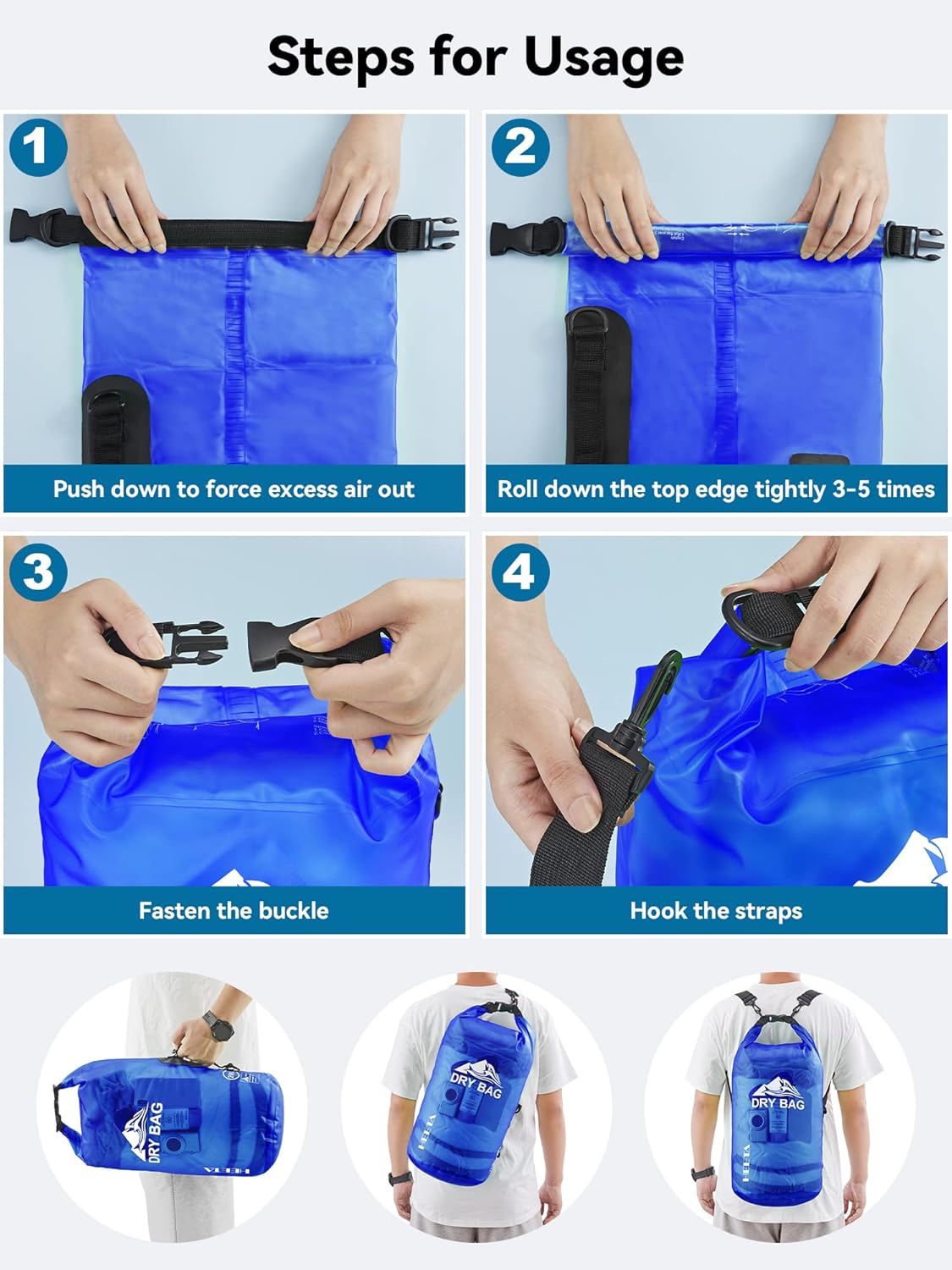 HEETA Dry Bag Waterproof for Women Men, 5L/10L/20L/30L/40L Roll Top Lightweight Dry Storage Bag Backpack with Phone Case for Travel Swimming Boating Kayaking Paddle Board Camping Beach Accessories