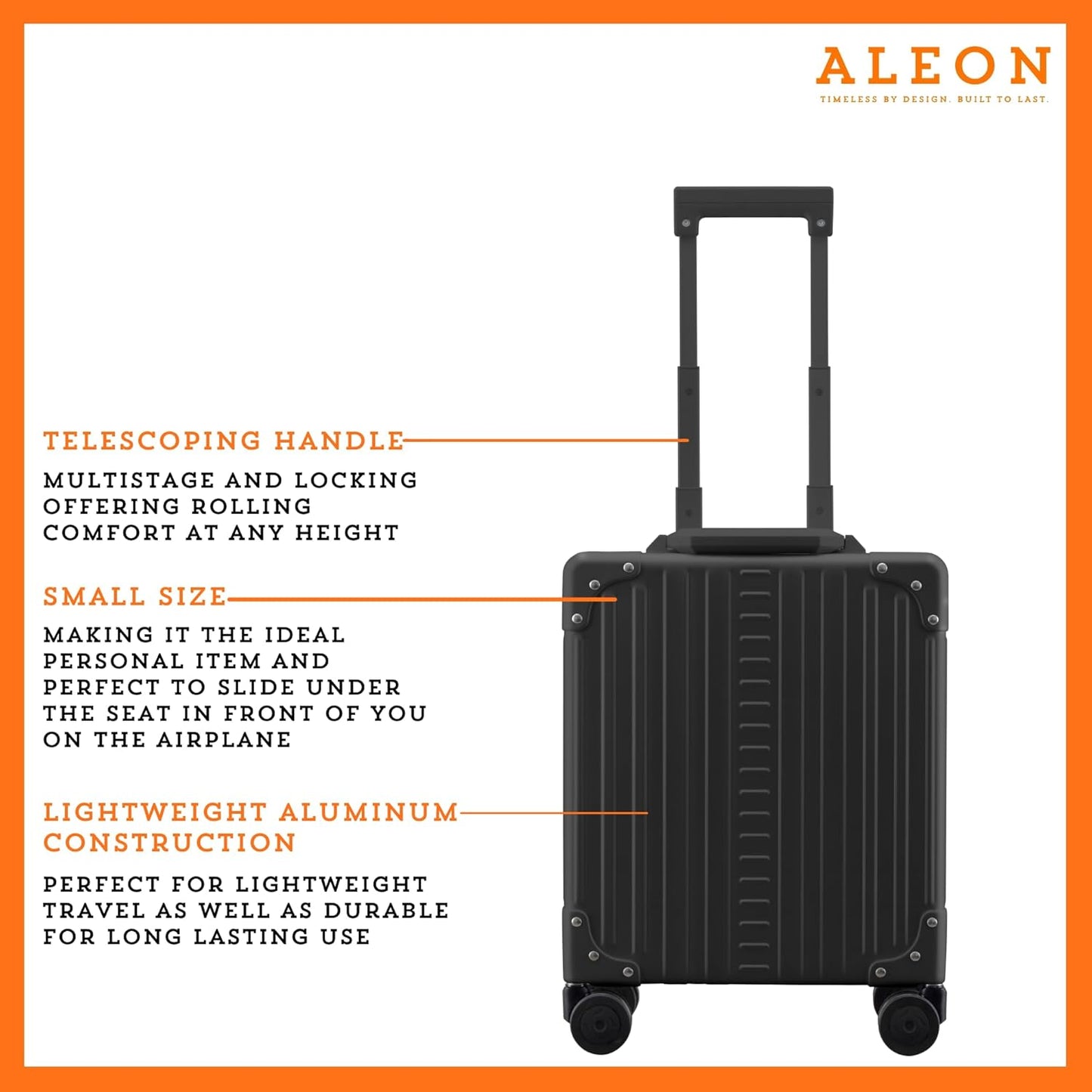 All Aluminum Lightweight 16” Premium Vertical Underseat Carry-On Luggage. Business Briefcase with Wheels - Hardshell Suitcase