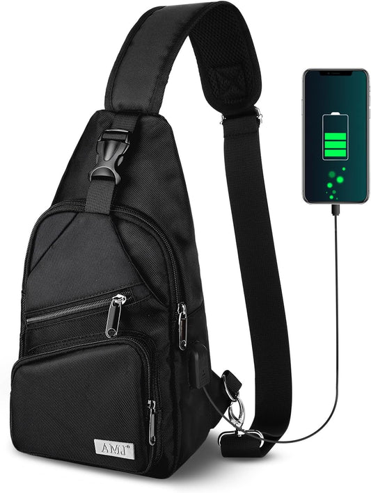 AMJ Crossbody Sling Bag Men Women, Casual Shoulder Backpack, Chest Daypack Satchel for Hiking Travel